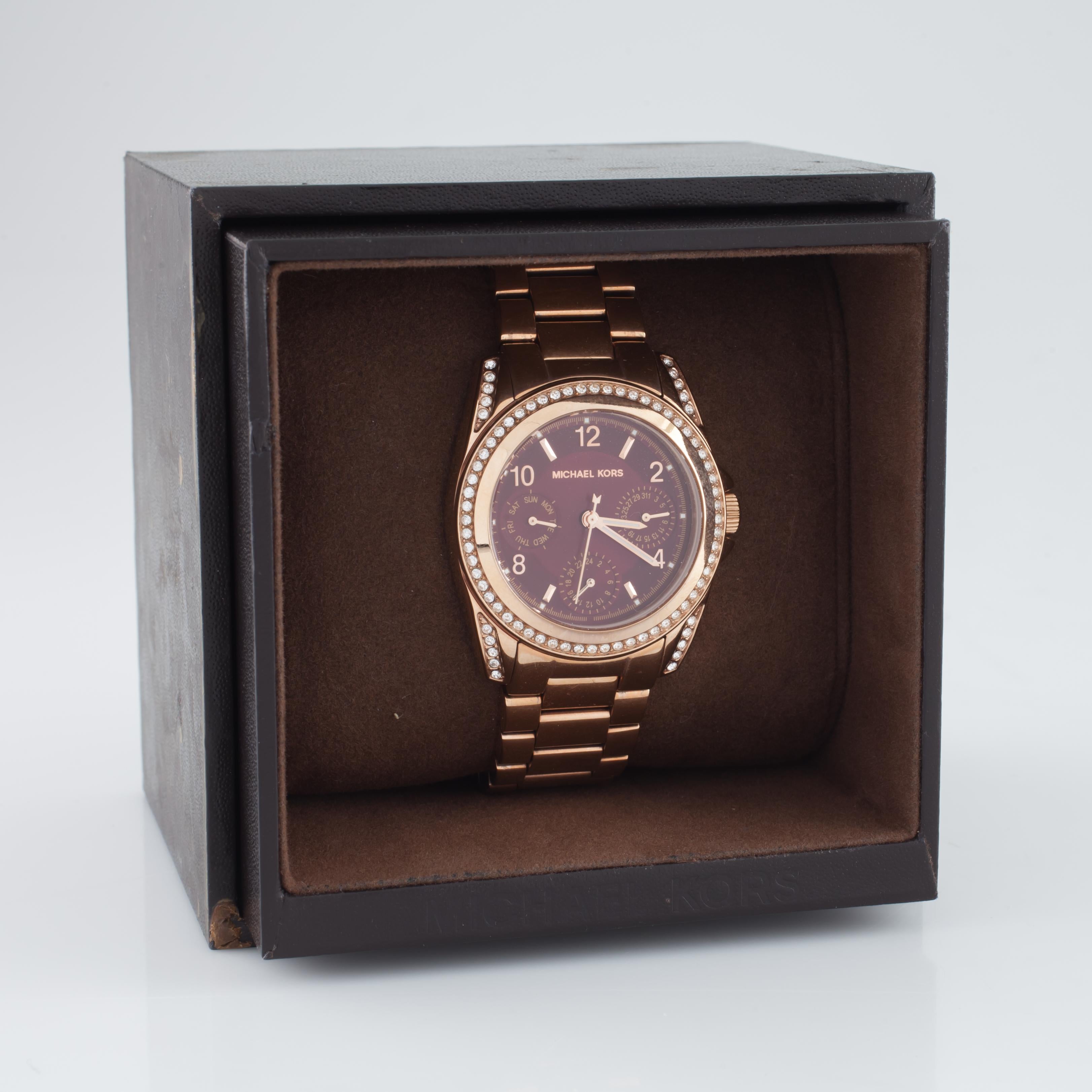 Michael Kors Rose Gold-Plated Quartz Chronograph MK-6092, 33mm In Good Condition In Van Nuys, CA