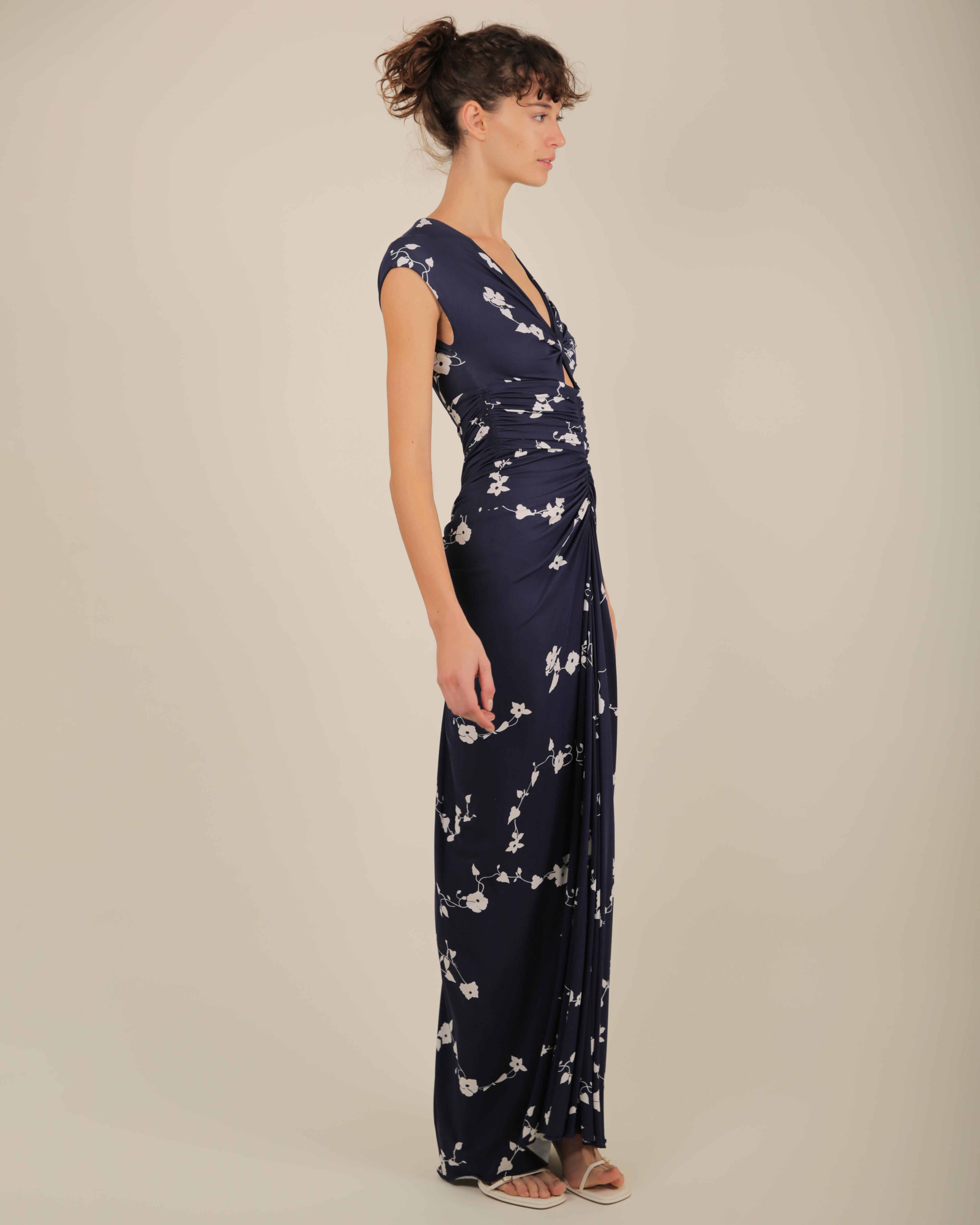 Michael Kors S/S 2014 blue white floral jersey draped sleeveless maxi dress XS-S 7