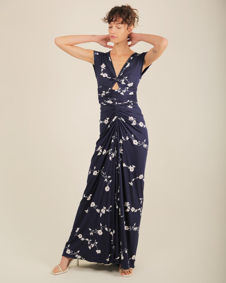 Michael Kors S/S 2014 blue white floral jersey draped sleeveless maxi dress  XS-S at 1stDibs