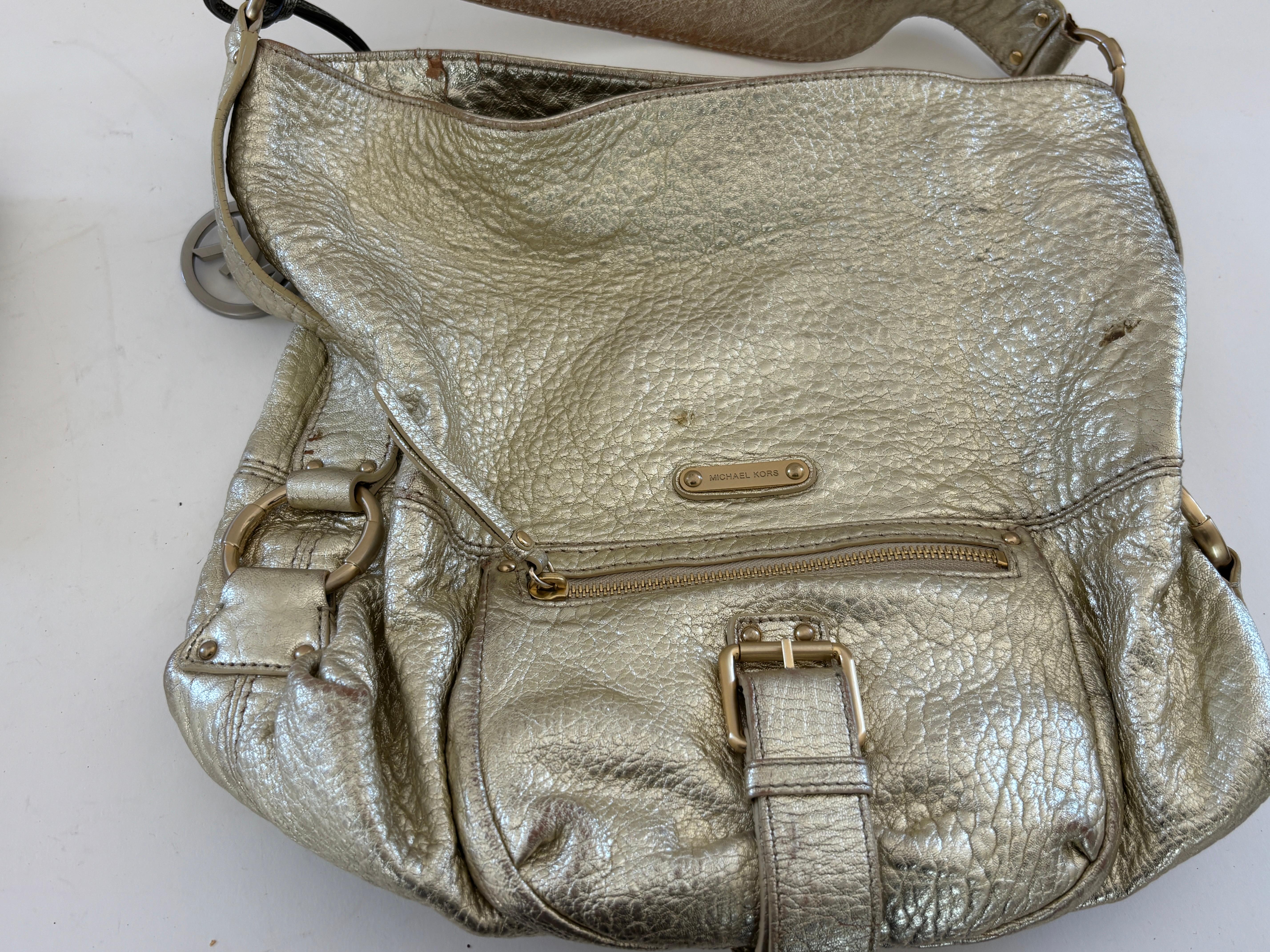 Michael Kors Satchel Gold Pebbled Leather Hobo Bag For Sale 6