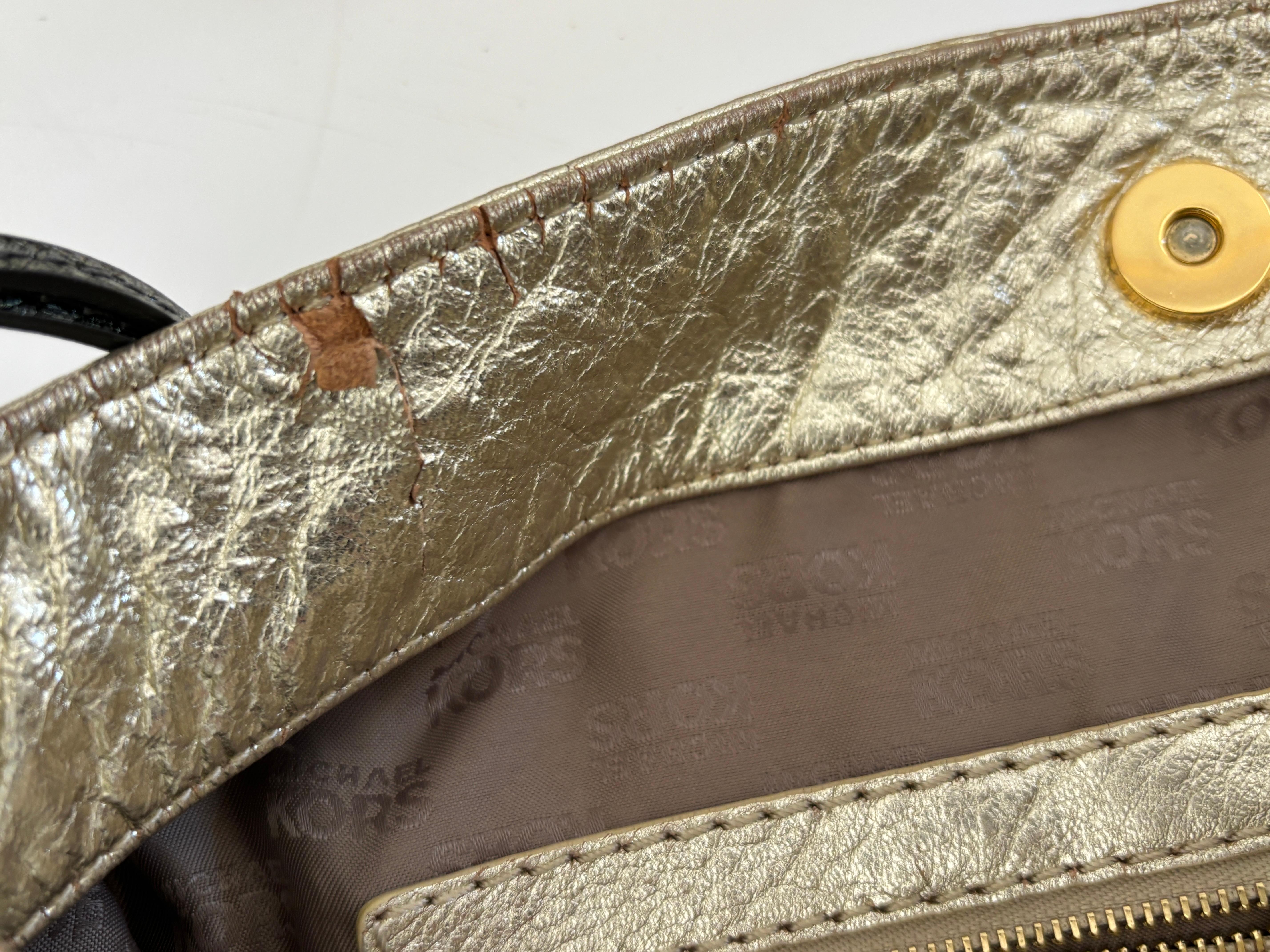 Michael Kors Satchel Gold Pebbled Leather Hobo Bag For Sale 7