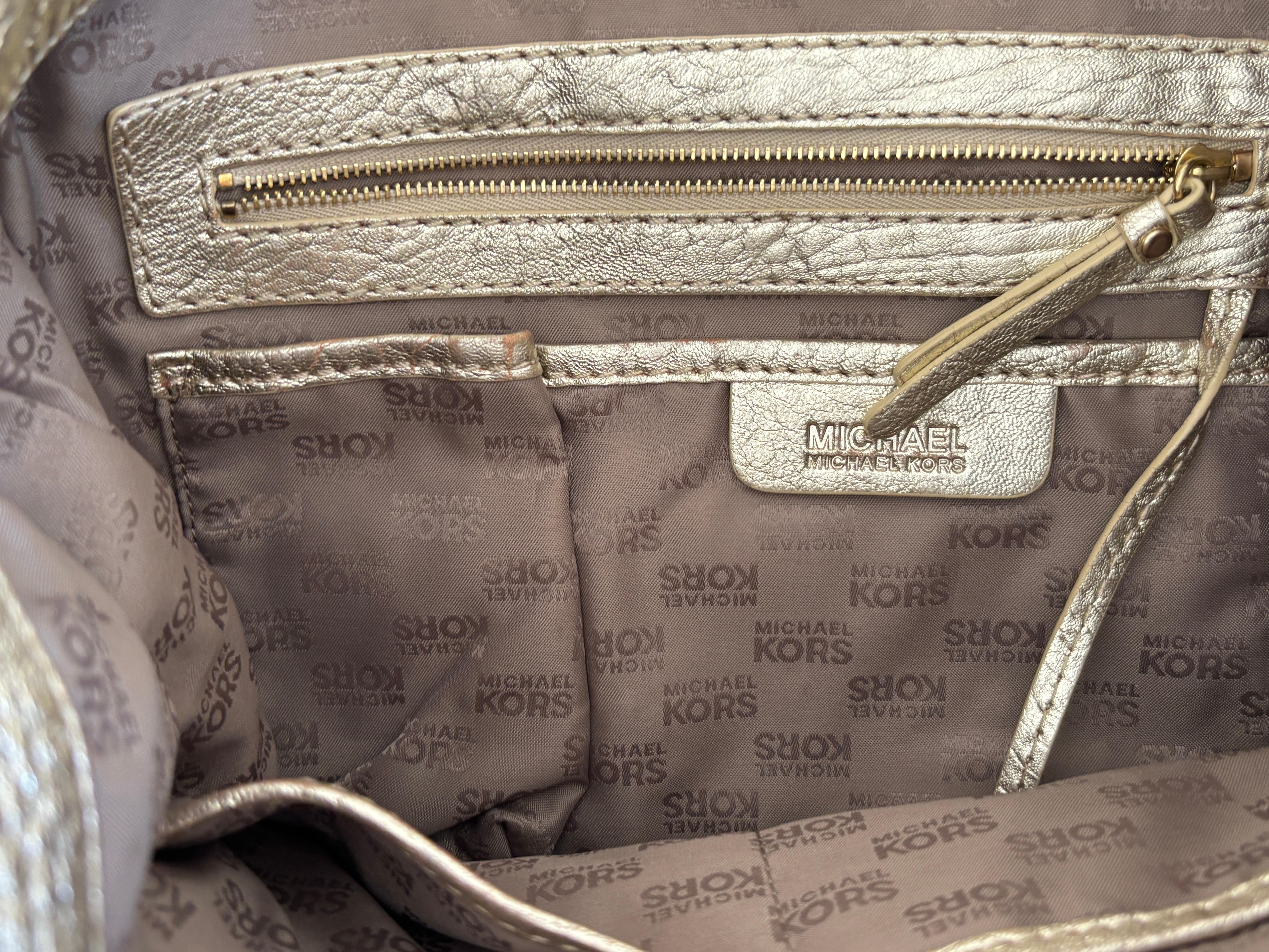 Michael Kors Satchel Gold Pebbled Leather Hobo Bag For Sale 8