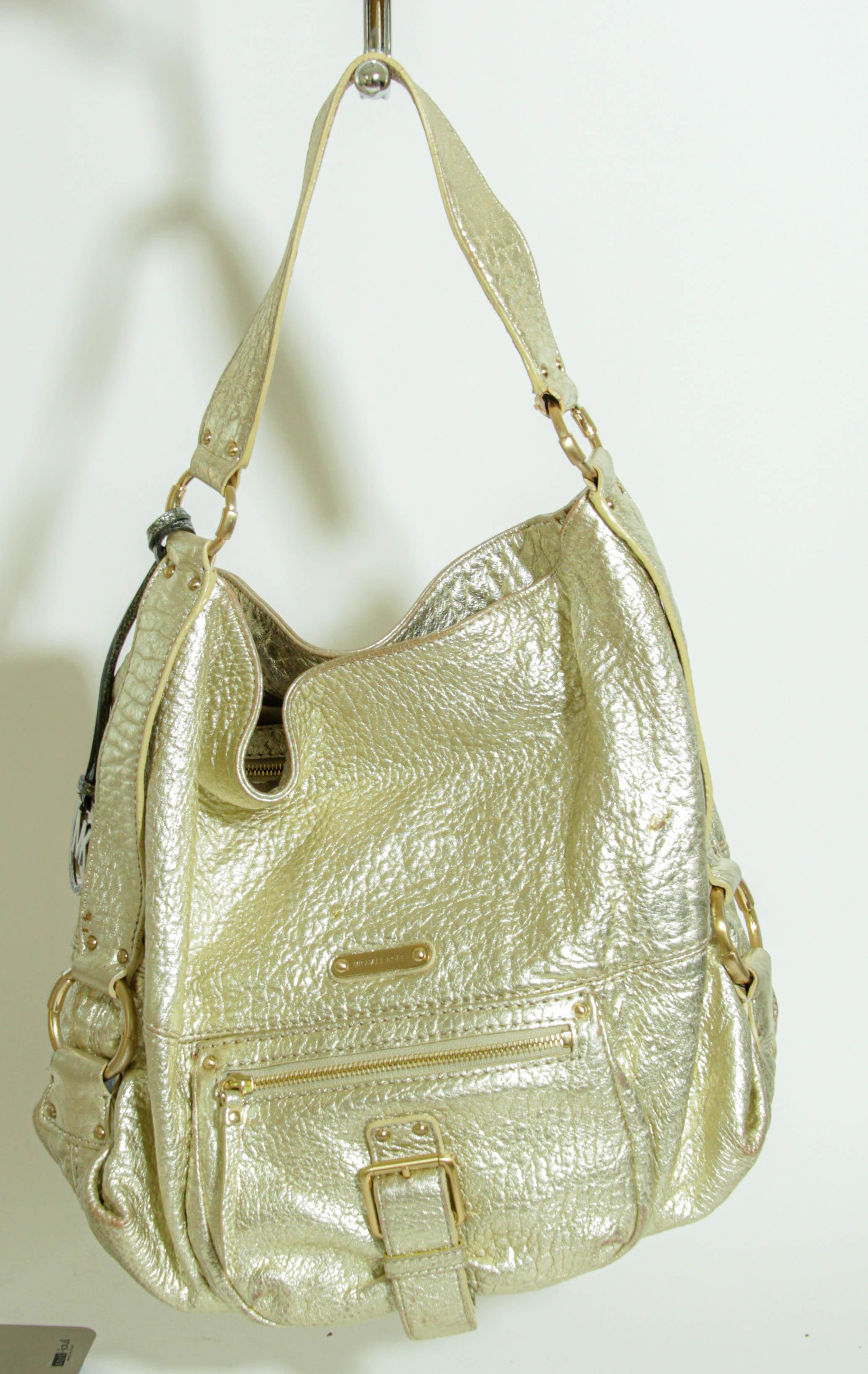 Women's Michael Kors Satchel Gold Pebbled Leather Hobo Bag For Sale