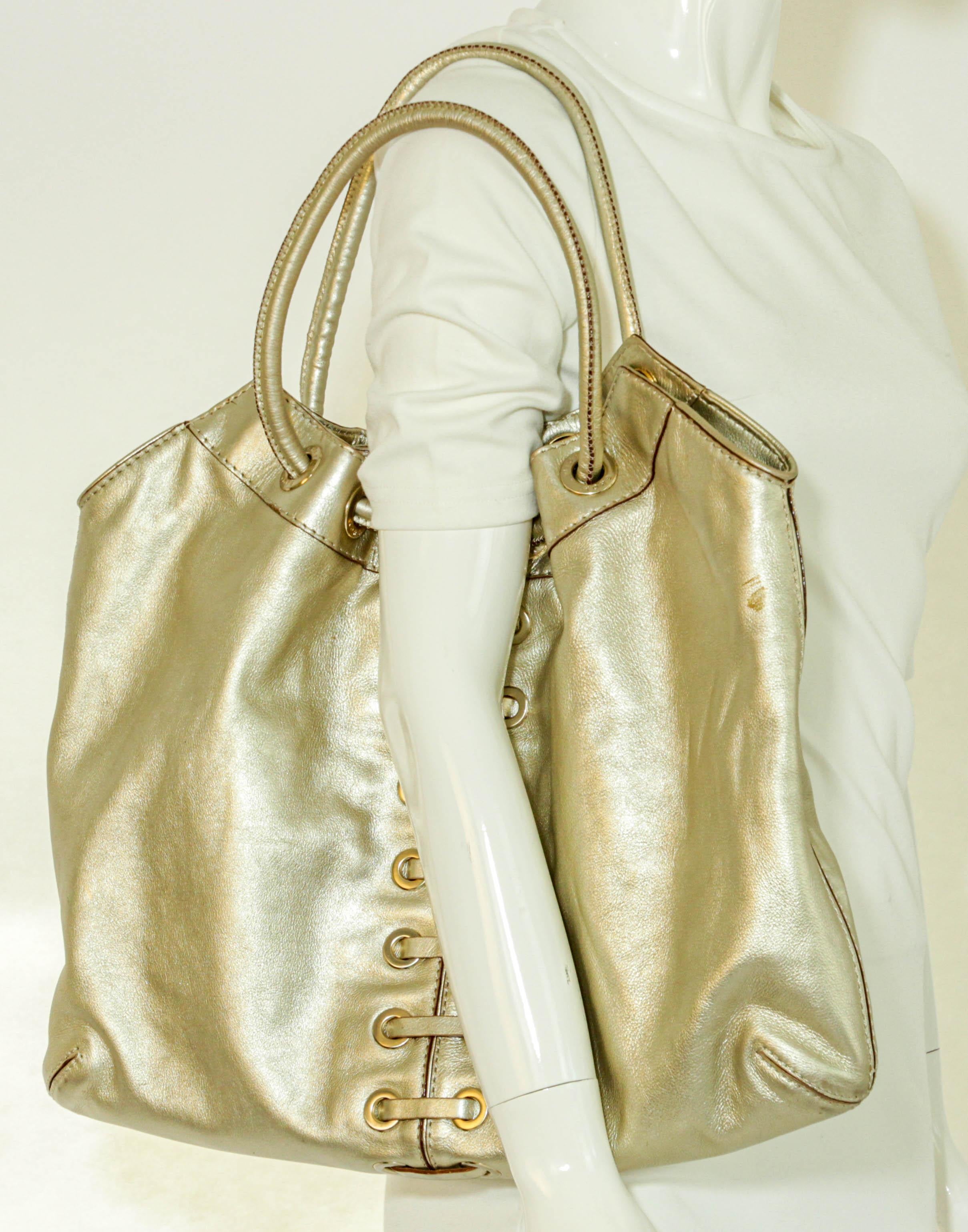 Michael Kors Satchel Pebbled Gold Leather Hobo Bag For Sale 6
