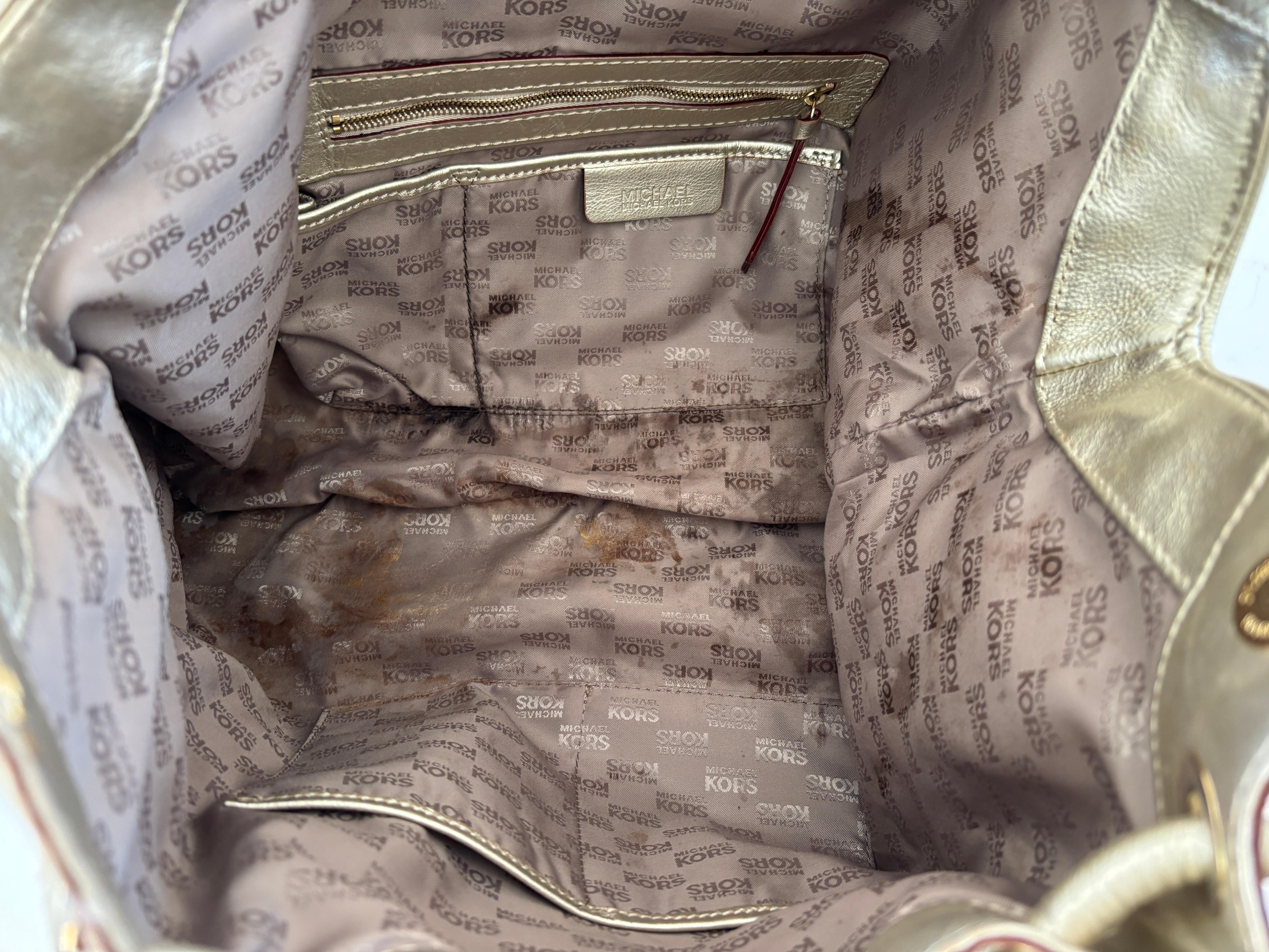 Michael Kors Satchel Pebbled Gold Leather Hobo Bag For Sale 7