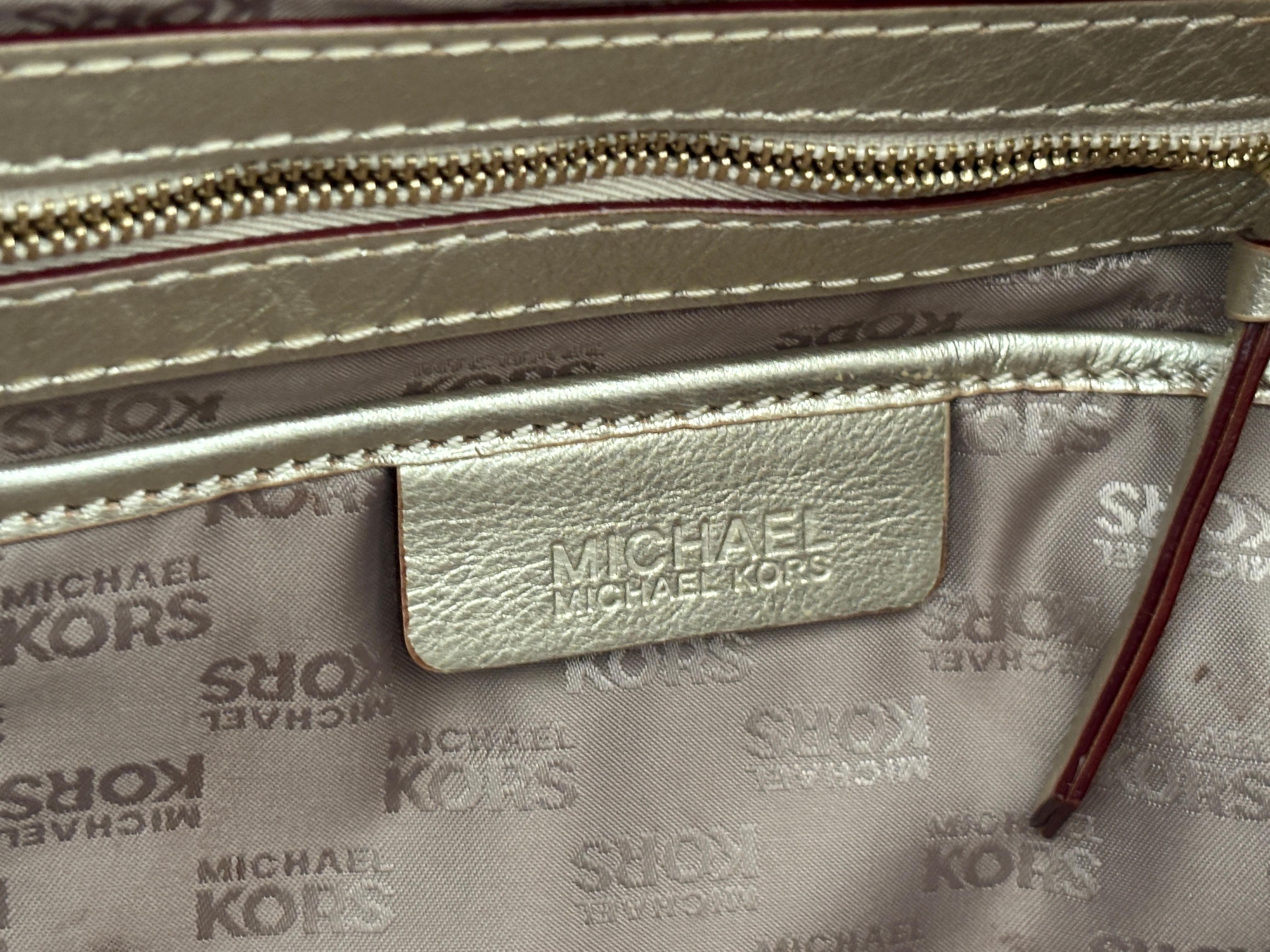 Michael Kors Satchel Pebbled Gold Leather Hobo Bag For Sale 8