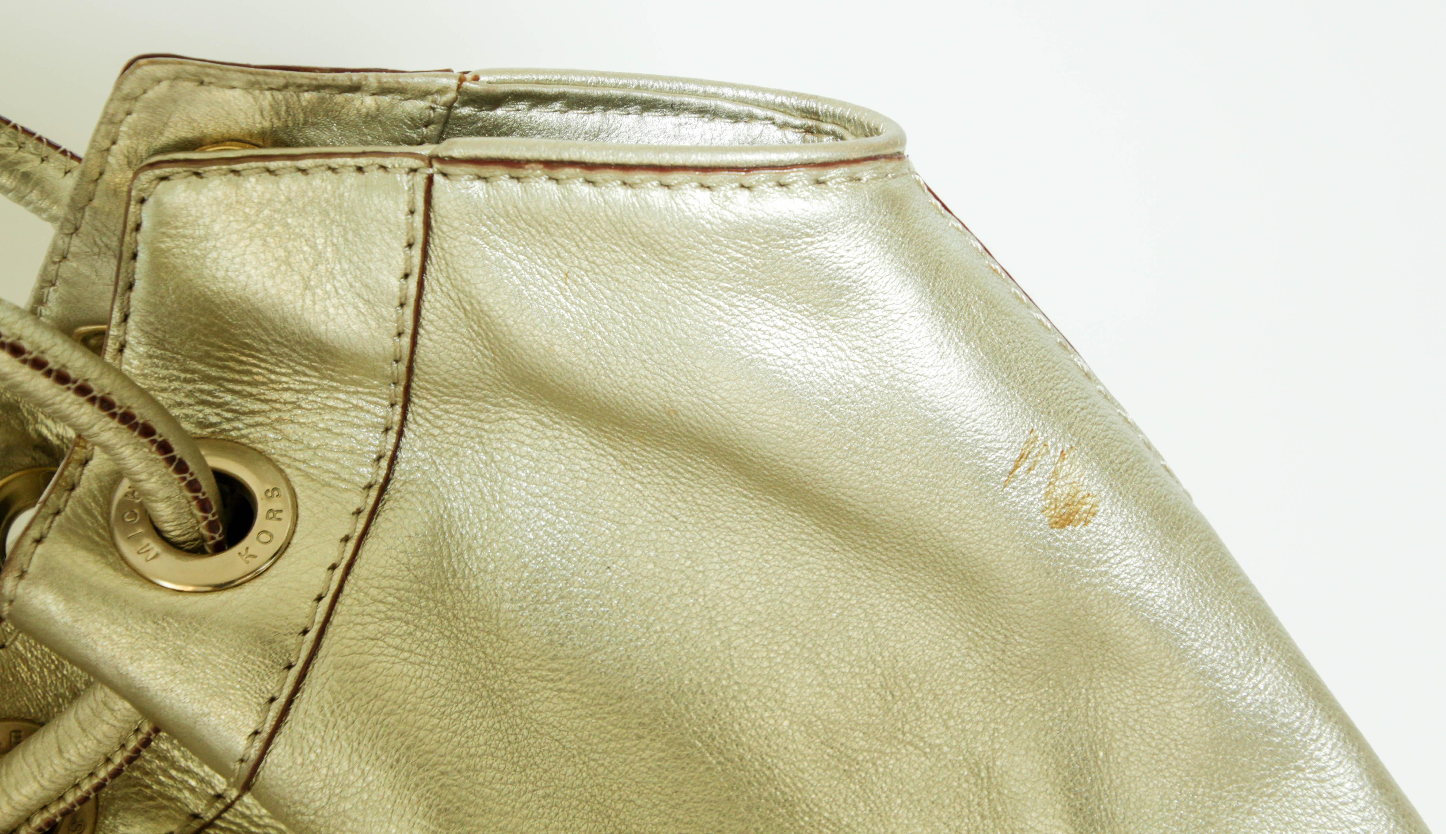 Michael Kors Satchel Pebbled Gold Leather Hobo Bag For Sale 1