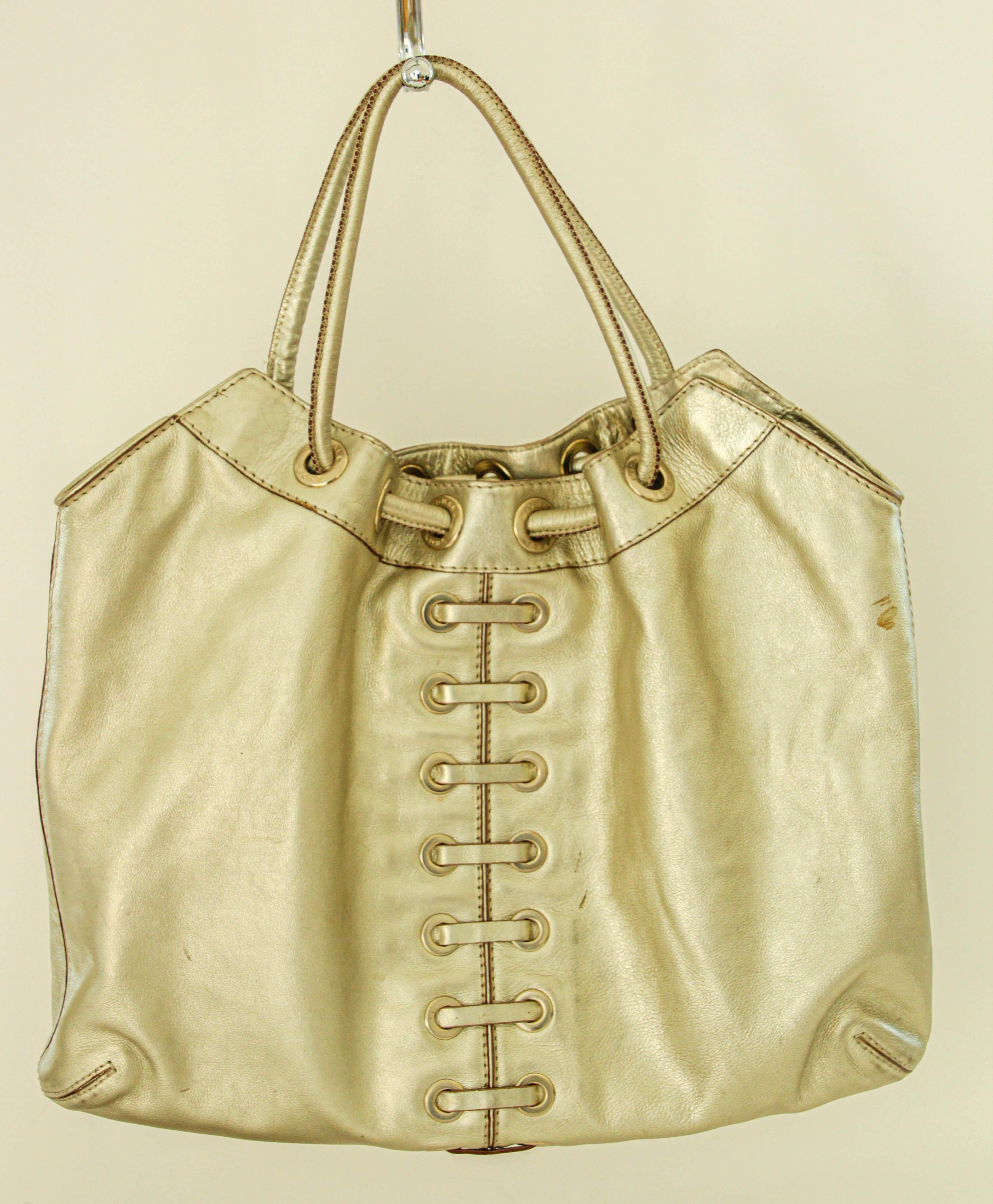 Michael Kors Satchel Pebbled Gold Leather Hobo Bag For Sale 4