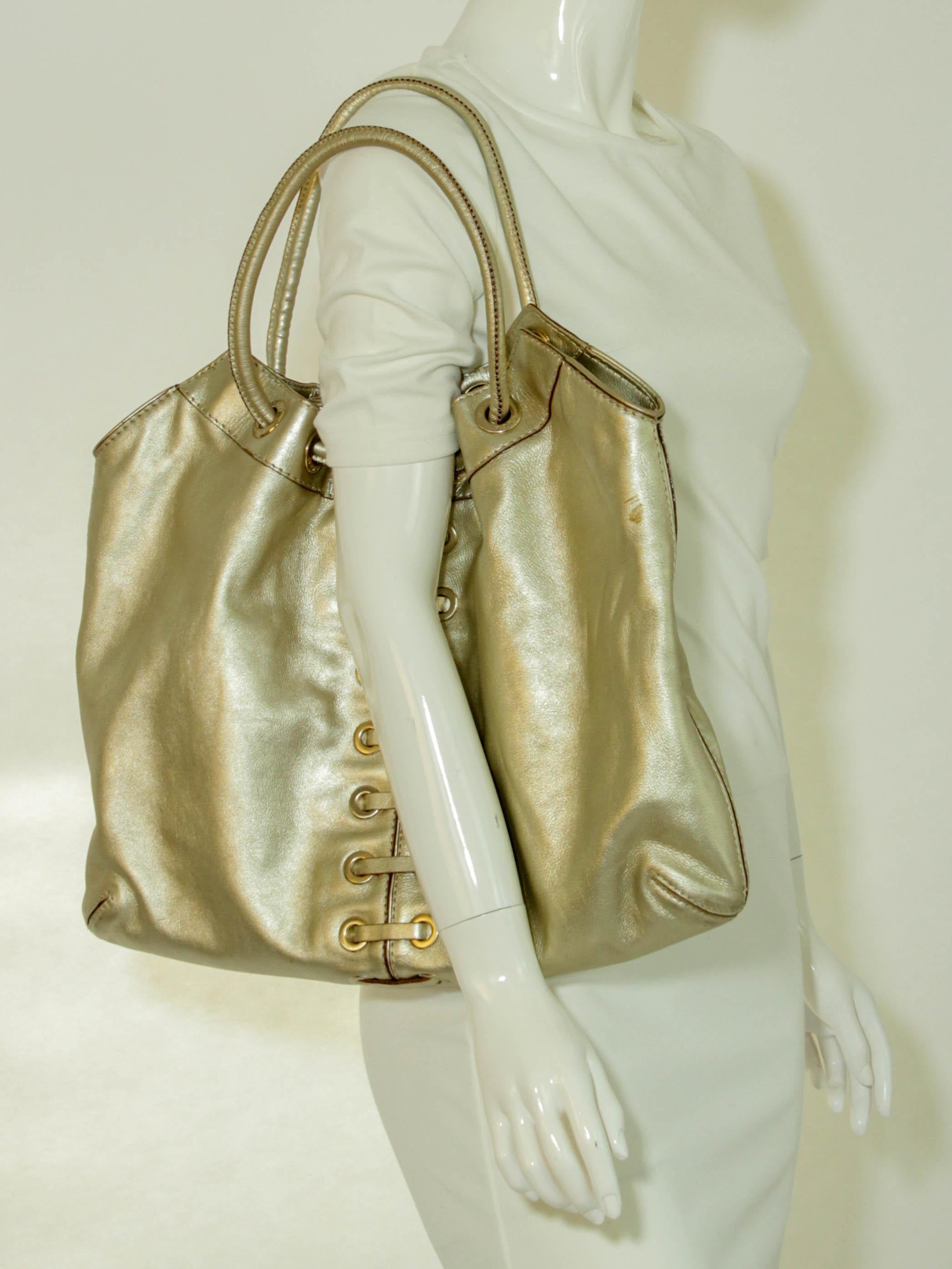 Michael Kors Satchel Pebbled Gold Leather Hobo Bag For Sale 5