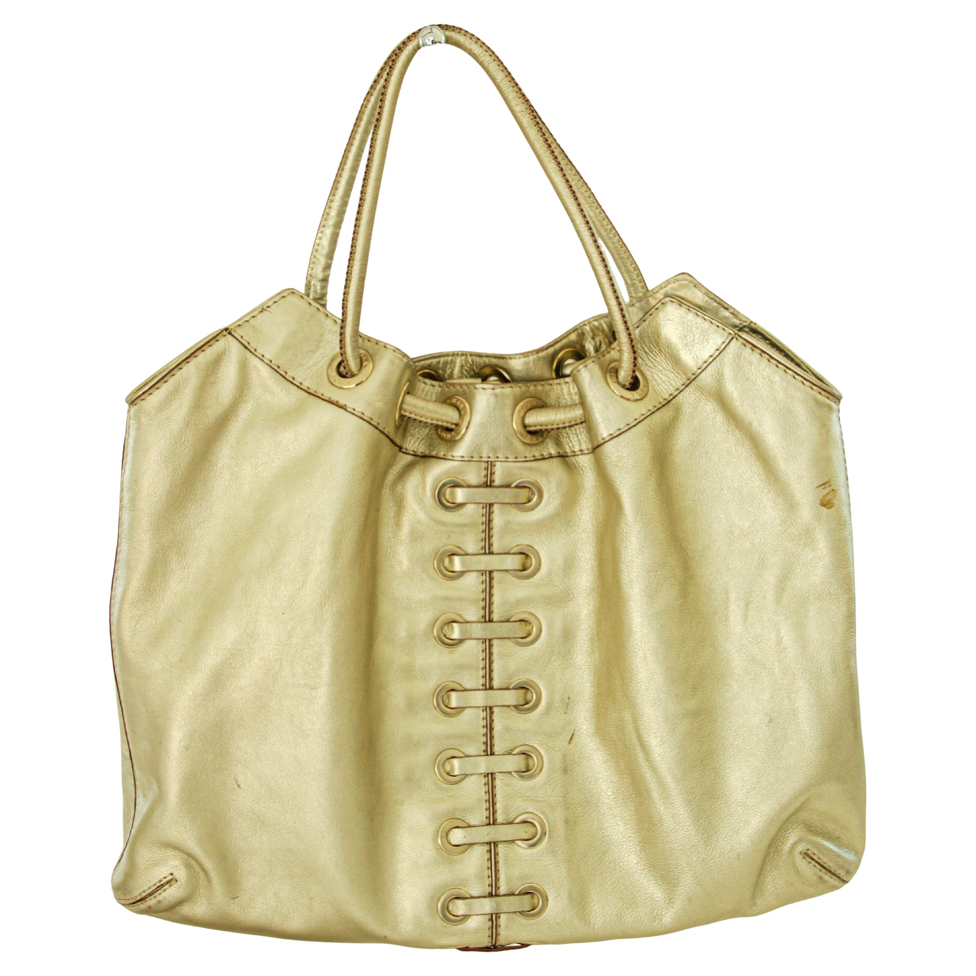 Michael Kors Satchel Pebbled Gold Leather Hobo Bag