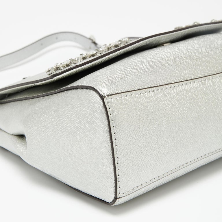 Michael Kors Silver Leather Small Ava Crystals Embellished Top Handle Bag  For Sale at 1stDibs