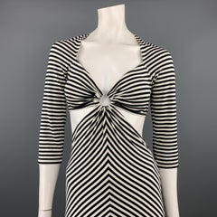 MICHAEL KORS Size 10 Navy & White Striped Cutout Hoop Dress