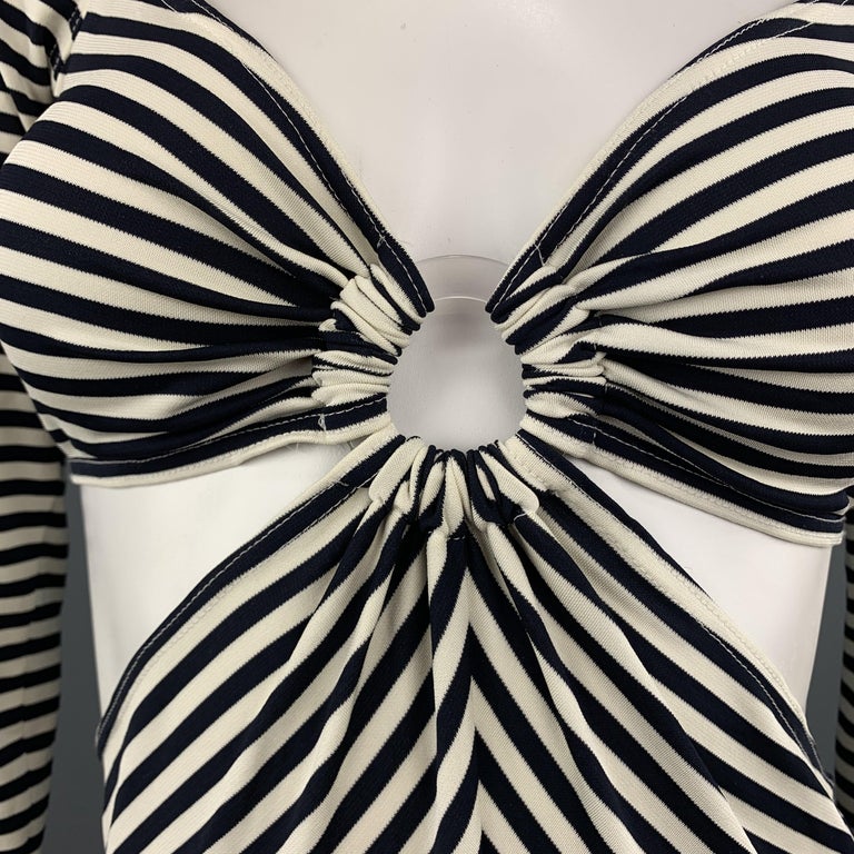 MICHAEL KORS Size 10 Navy and White Striped Cutout Hoop Dress at 1stDibs