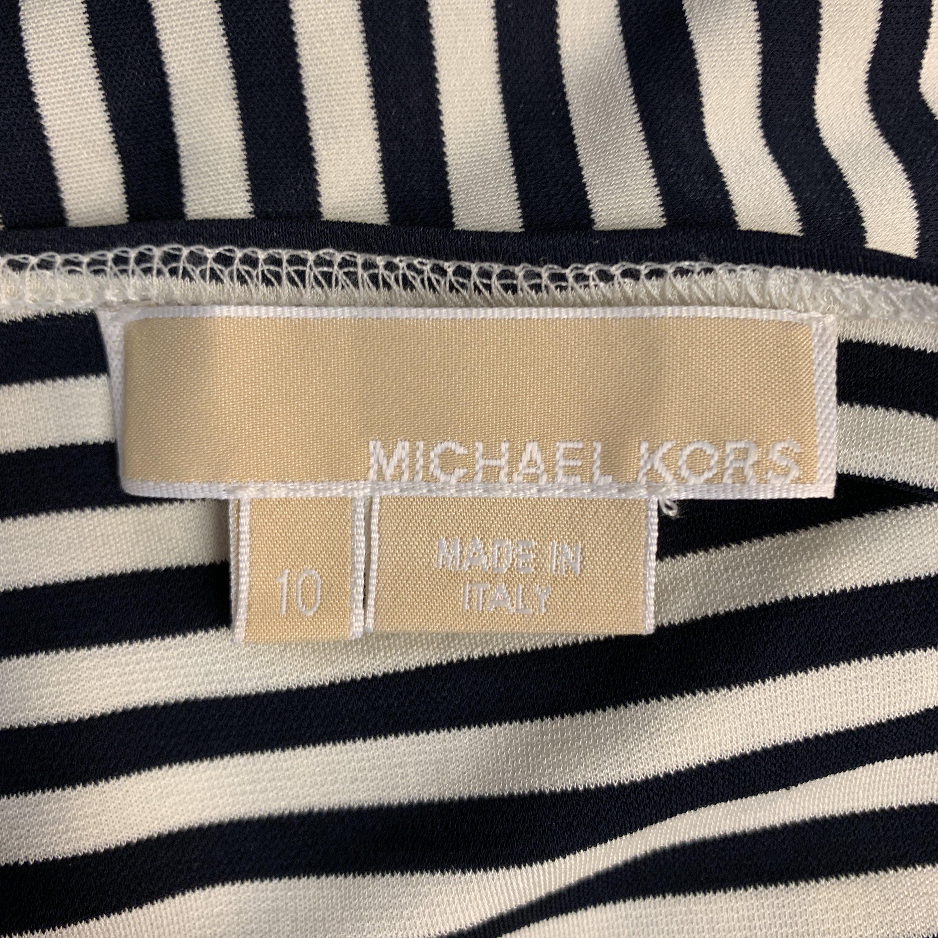 MICHAEL KORS Size 10 Navy & White Striped Cutout Hoop Dress In Excellent Condition In San Francisco, CA