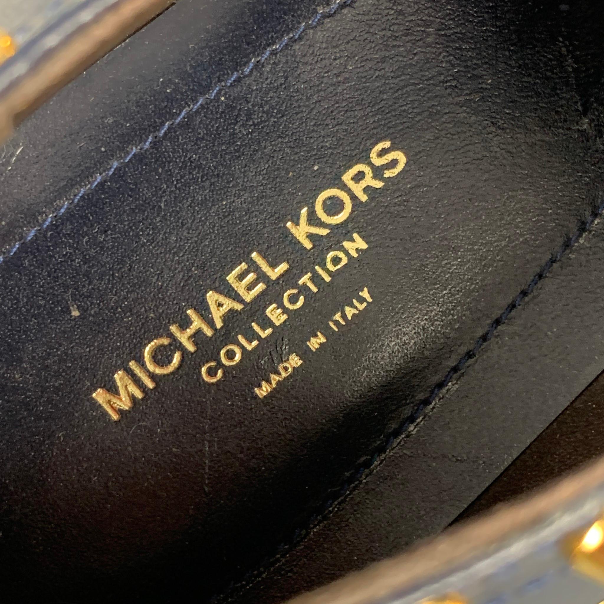 MICHAEL KORS Size 11 Navy White Leather Studded Platform Shoes In Excellent Condition In San Francisco, CA