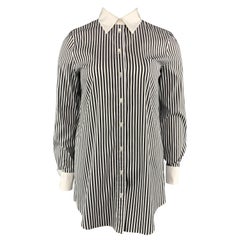 MICHAEL KORS Größe 12 Schwarz-weiß gestreifte Bluse aus Baumwollmischung mit französischen Manschetten