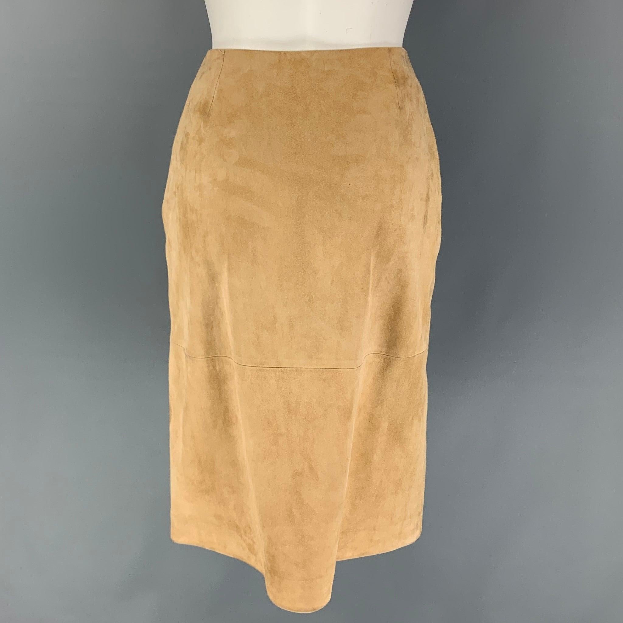 MICHAEL KORS Size 2 Beige Suede Pencil Skirt In Good Condition For Sale In San Francisco, CA