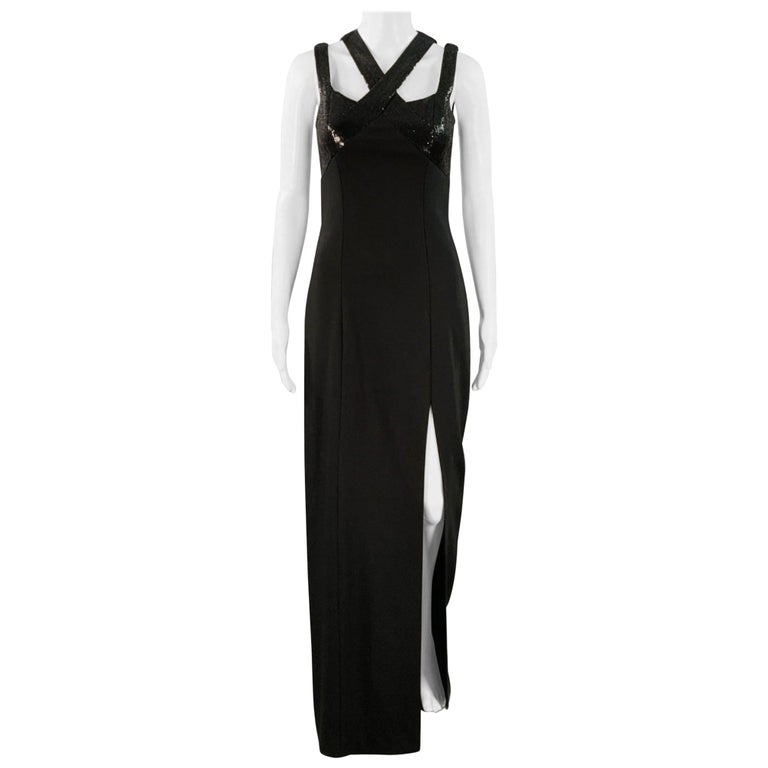 MICHAEL KORS Size 2 Black Virgin Wool Blend Cutout Sequined Evening Gown  For Sale at 1stDibs