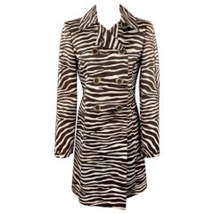 MICHAEL KORS Size 4 Brown Zebra Print Double Breasted Trenchcoat