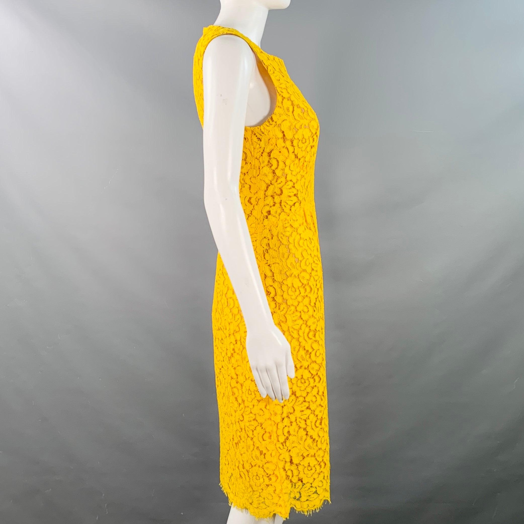 MICHAEL KORS Talla 4 Amarillo Mostaza Vestido de cóctel en línea A de encaje de mezcla de algodón en Excelente estado para la venta en San Francisco, CA