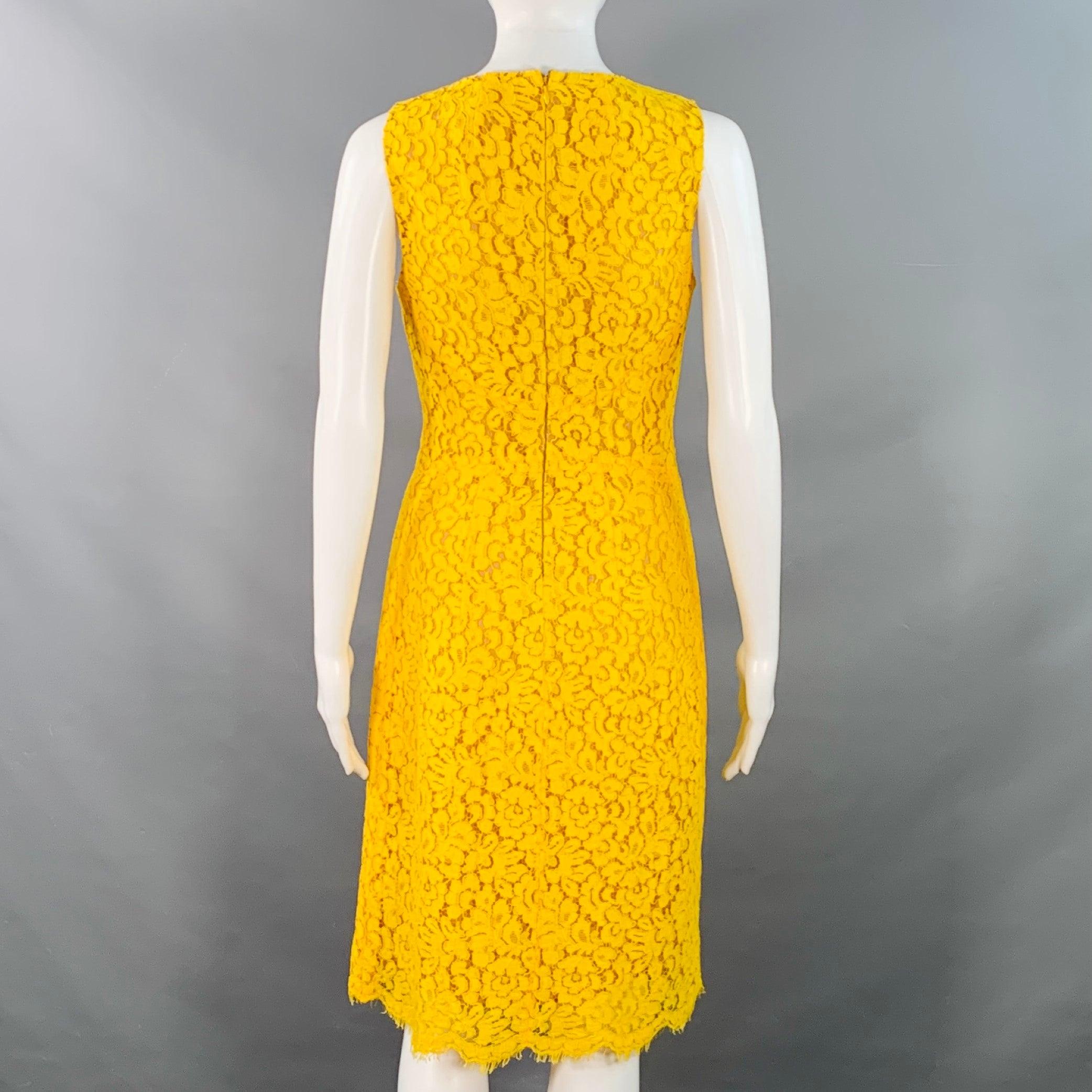 De las mujeres MICHAEL KORS Talla 4 Amarillo Mostaza Vestido de cóctel en línea A de encaje de mezcla de algodón en venta