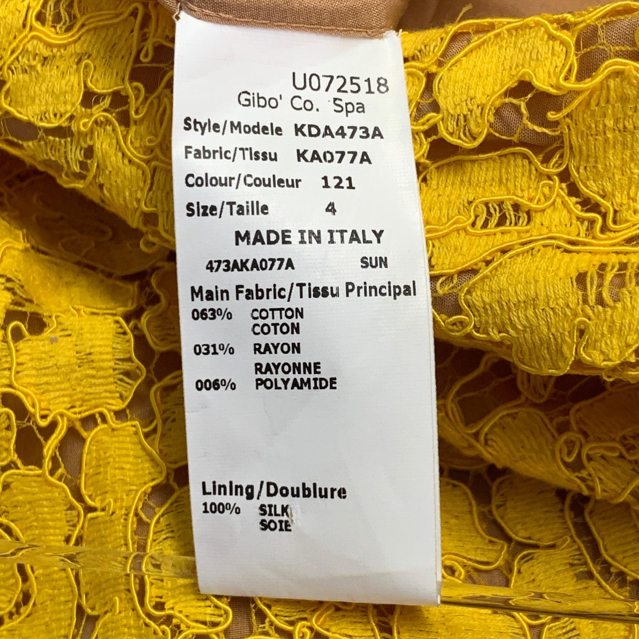 MICHAEL KORS Talla 4 Amarillo Mostaza Vestido de cóctel en línea A de encaje de mezcla de algodón en venta 2