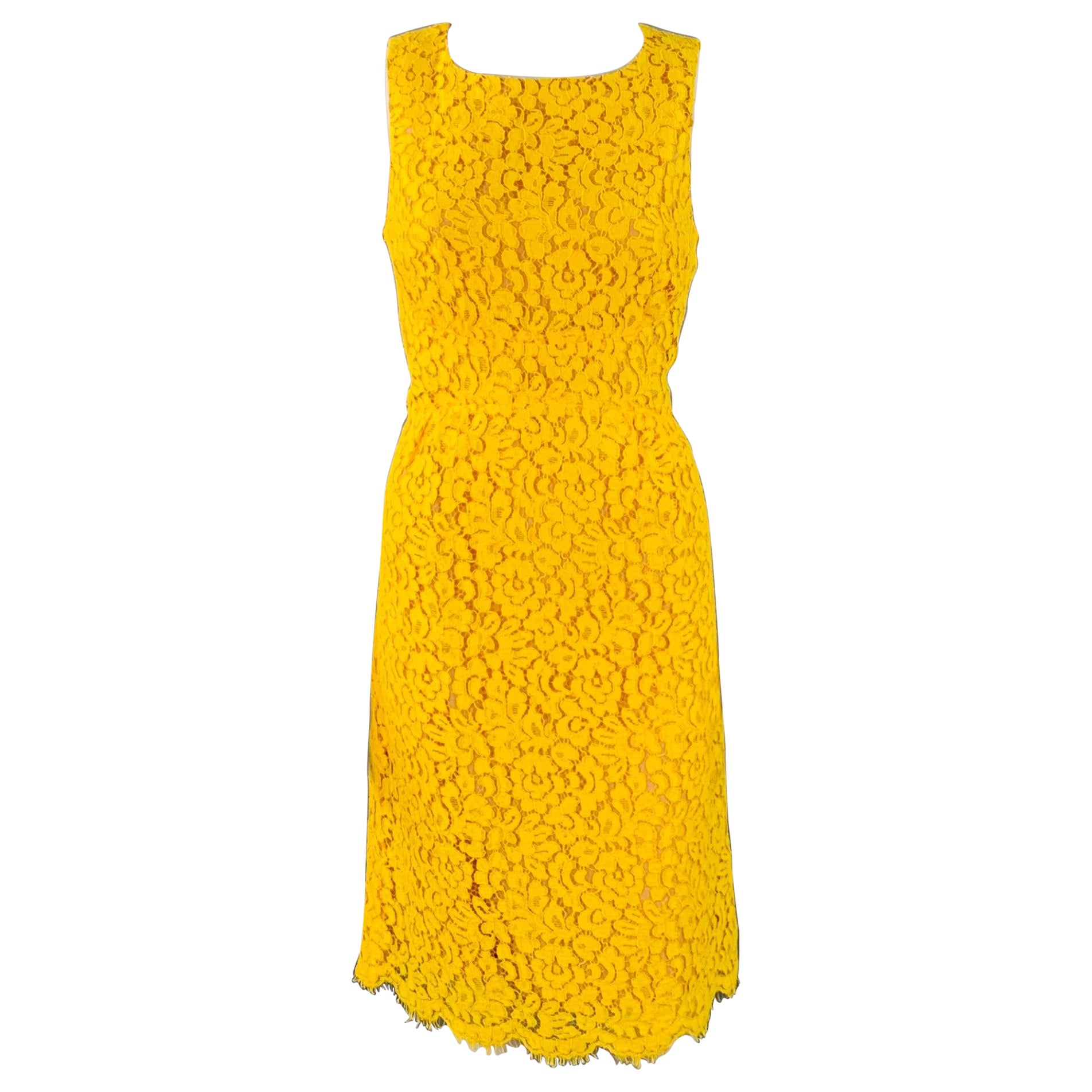 MICHAEL KORS Talla 4 Amarillo Mostaza Vestido de cóctel en línea A de encaje de mezcla de algodón en venta