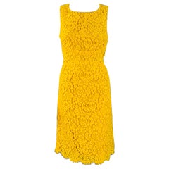 MICHAEL KORS Talla 4 Amarillo Mostaza Vestido de cóctel en línea A de encaje de mezcla de algodón