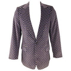 MICHAEL KORS Size 40 Purple & Black Print Cotton Velvet Peak Lapel Sport Coat