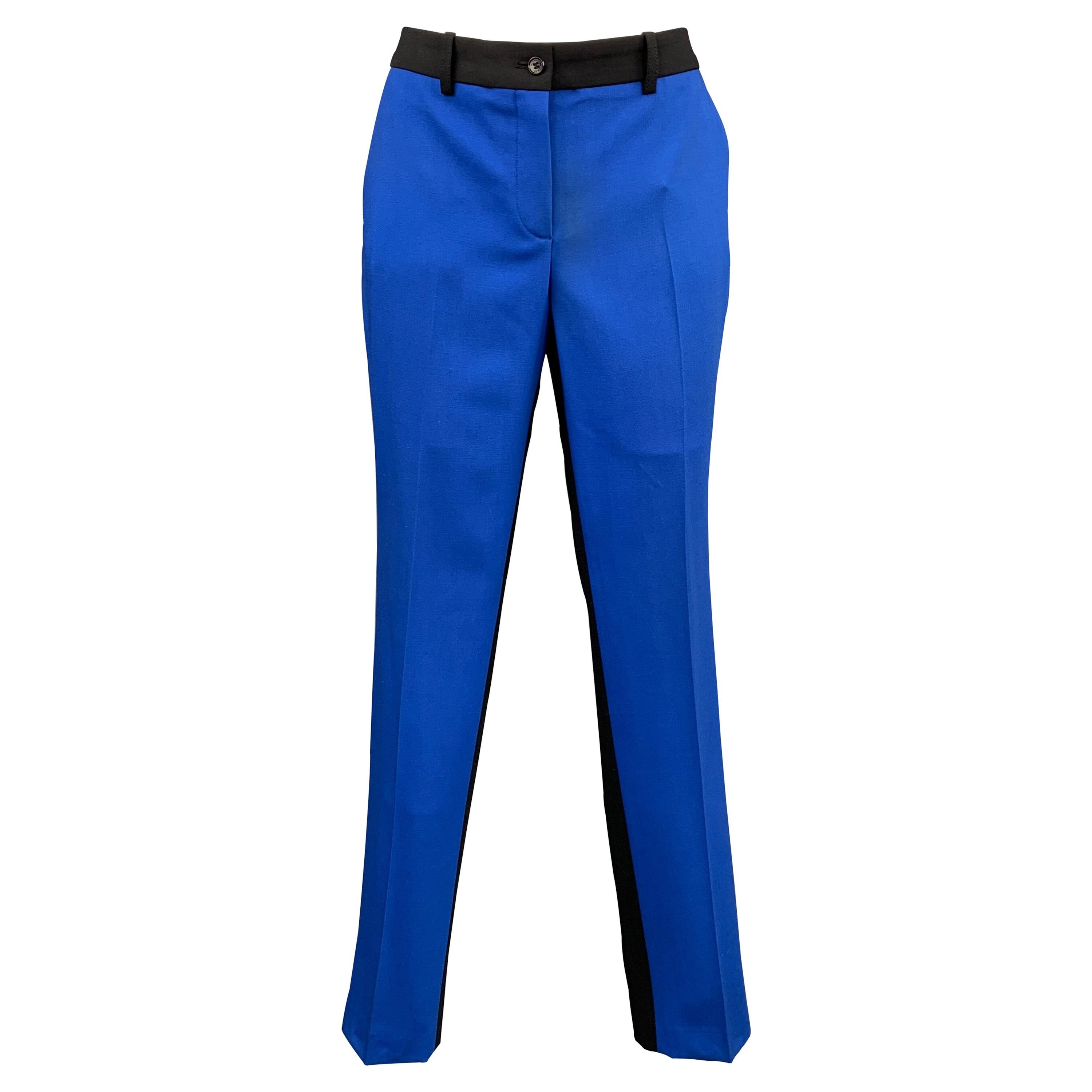 MICHAEL KORS Size 6 Black & Blue Color Block Virgin Wool Blend Dress Pants