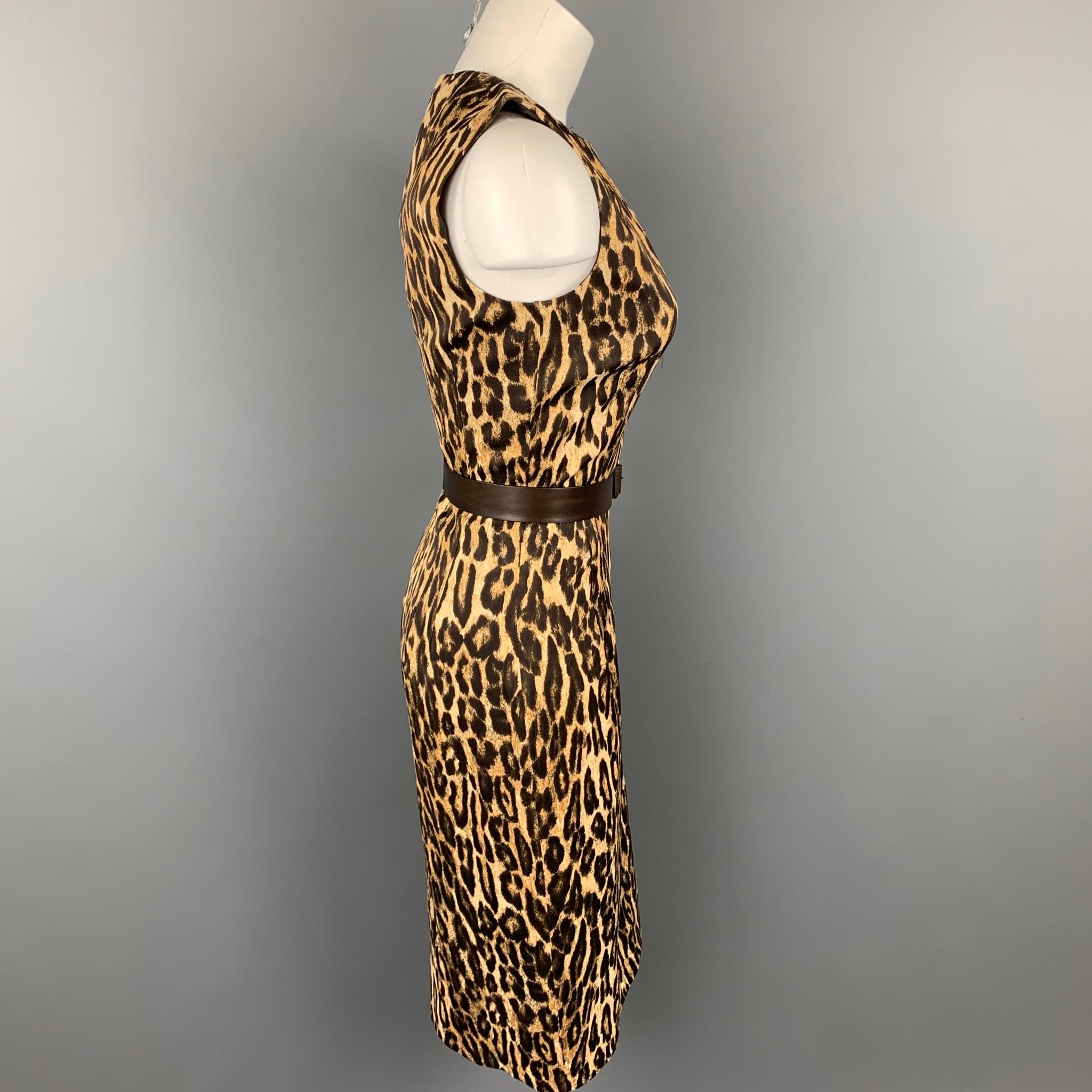 Black MICHAEL KORS Size 6 Brown Leopard Print Rayon Shift Dress