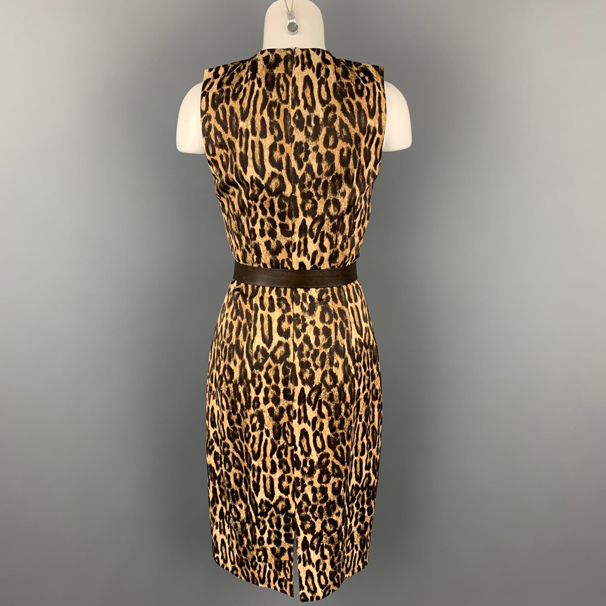 MICHAEL KORS Size 6 Brown Leopard Print Rayon Shift Dress In Good Condition In San Francisco, CA