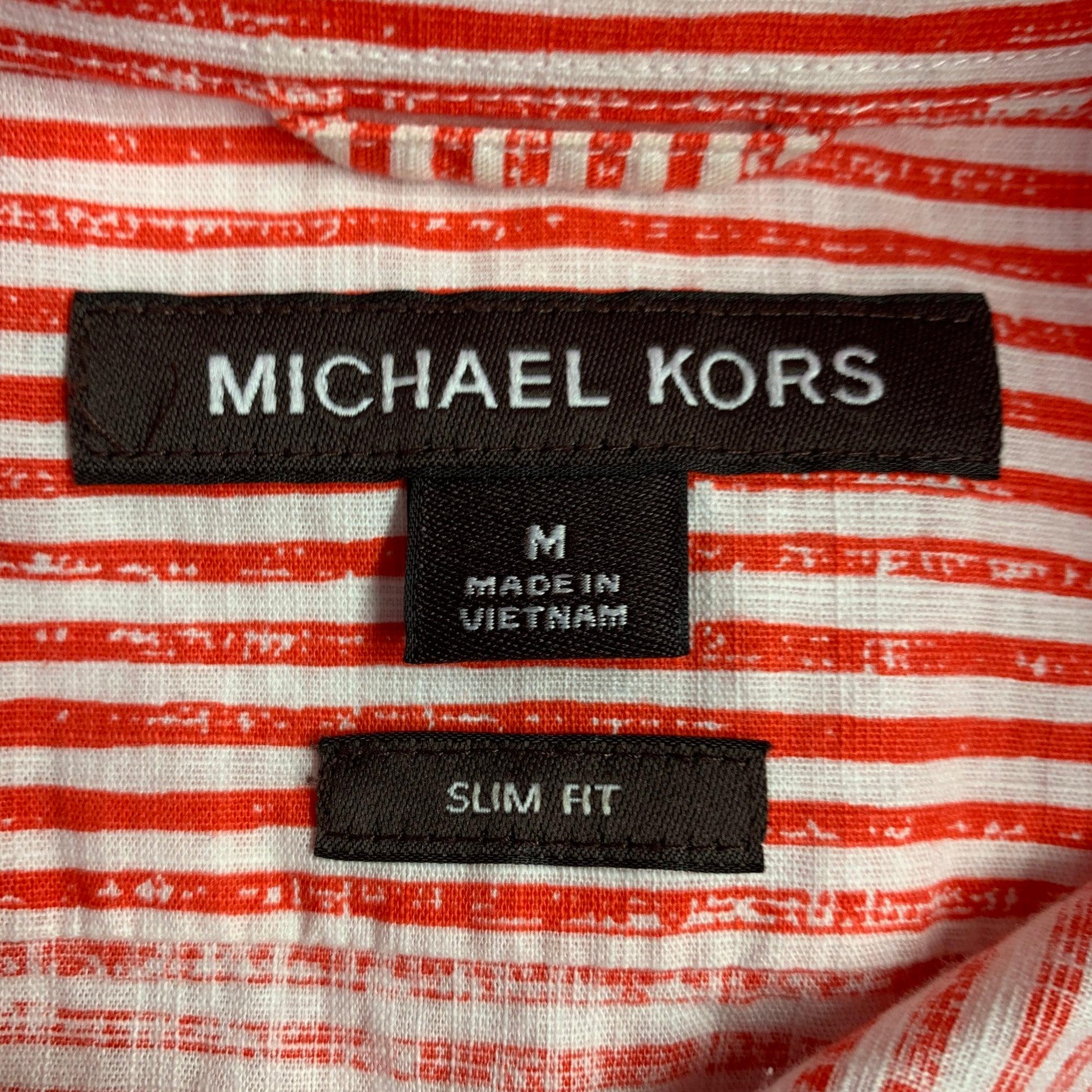 De los hombres MICHAEL KORS Camisa de manga larga Slim Fit de algodón a rayas rojas y blancas talla M en venta