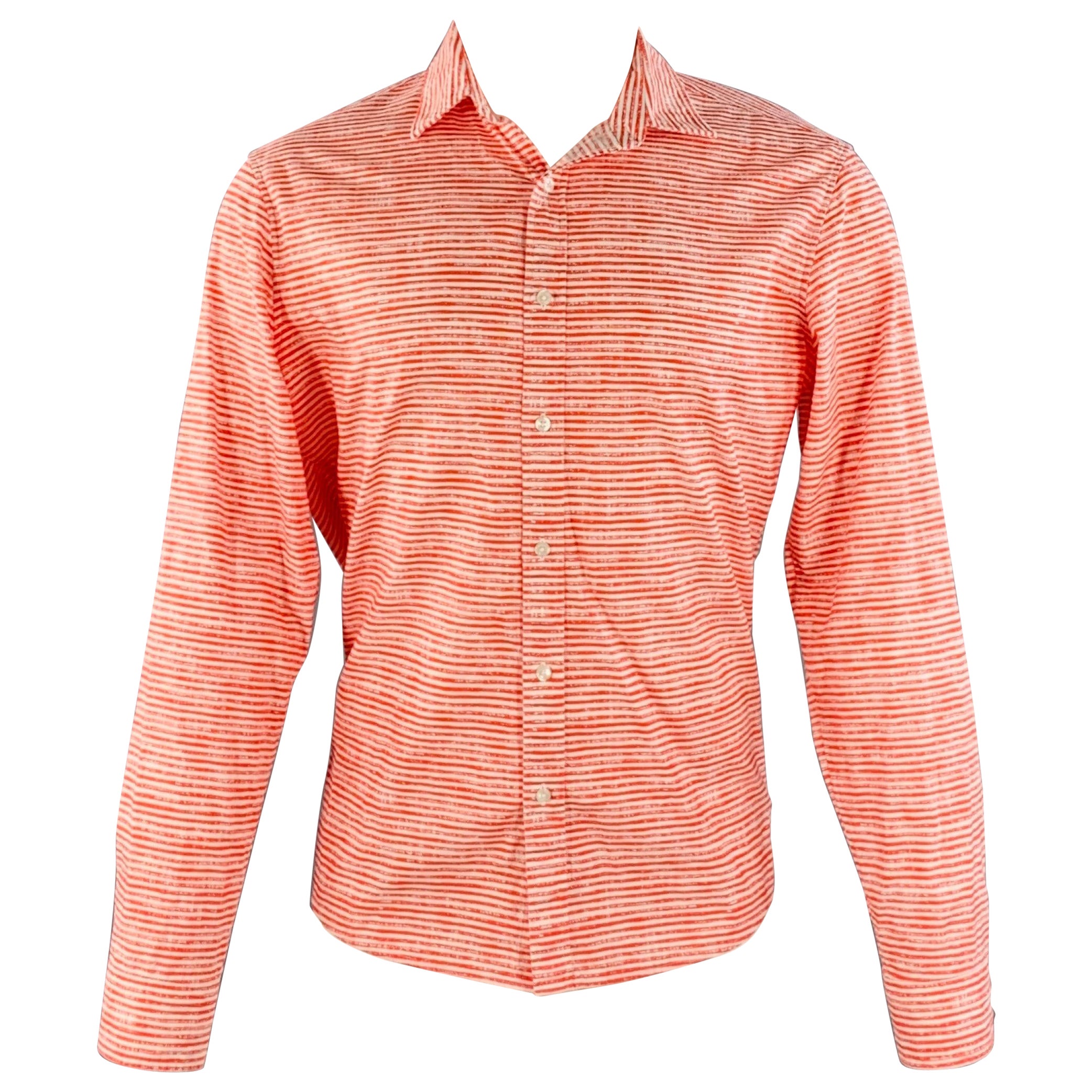 MICHAEL KORS Camisa de manga larga Slim Fit de algodón a rayas rojas y blancas talla M en venta