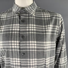 MICHAEL KORS Size XL Grey White Plaid Cotton Flanel Long Sleeve Shirt