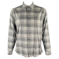 MICHAEL KORS Size XL Grey White Plaid Cotton Flanel Long Sleeve Shirt