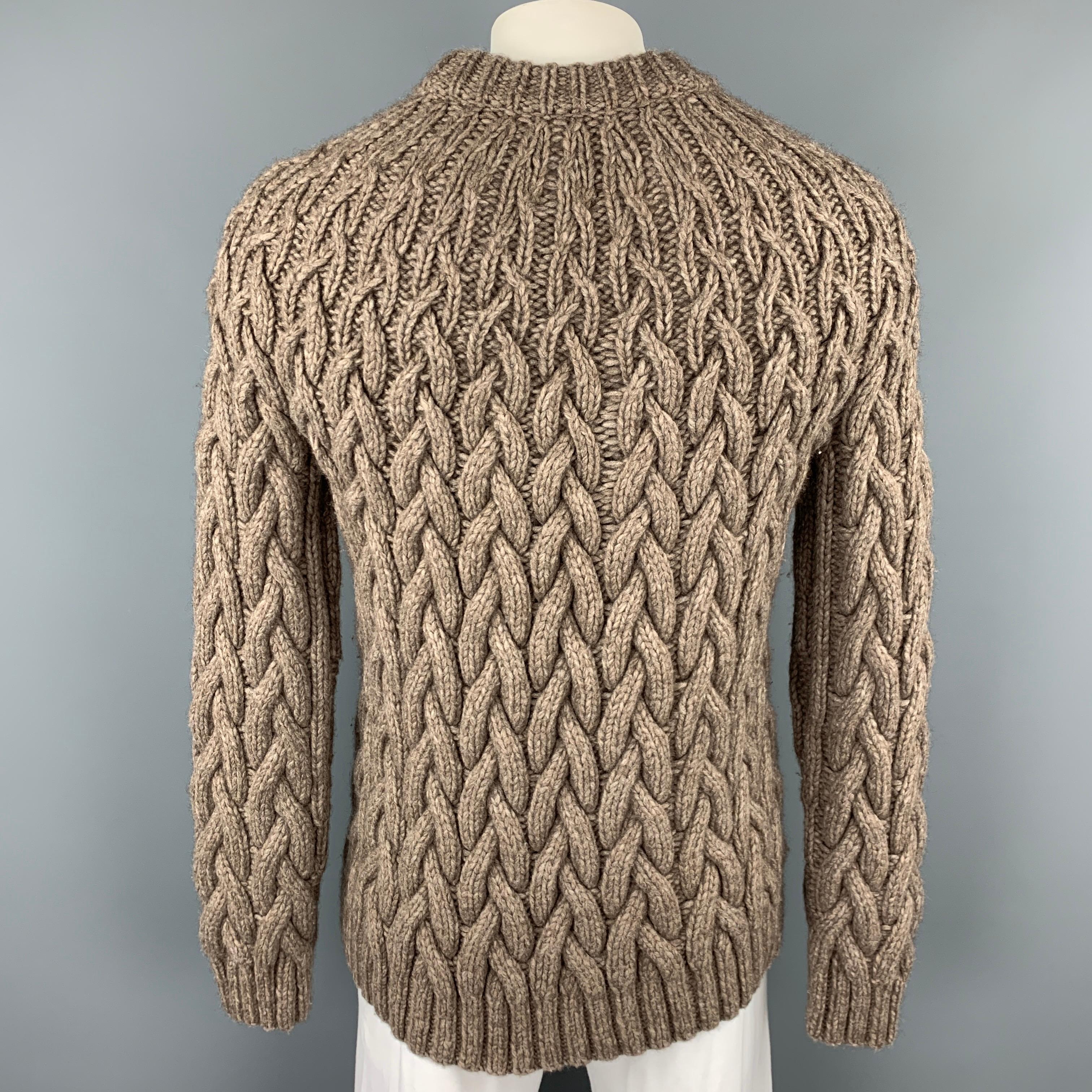 MICHAEL KORS Größe XL Taupe Kabel stricken Wolle Mischung Chunky Pullover (Braun)
