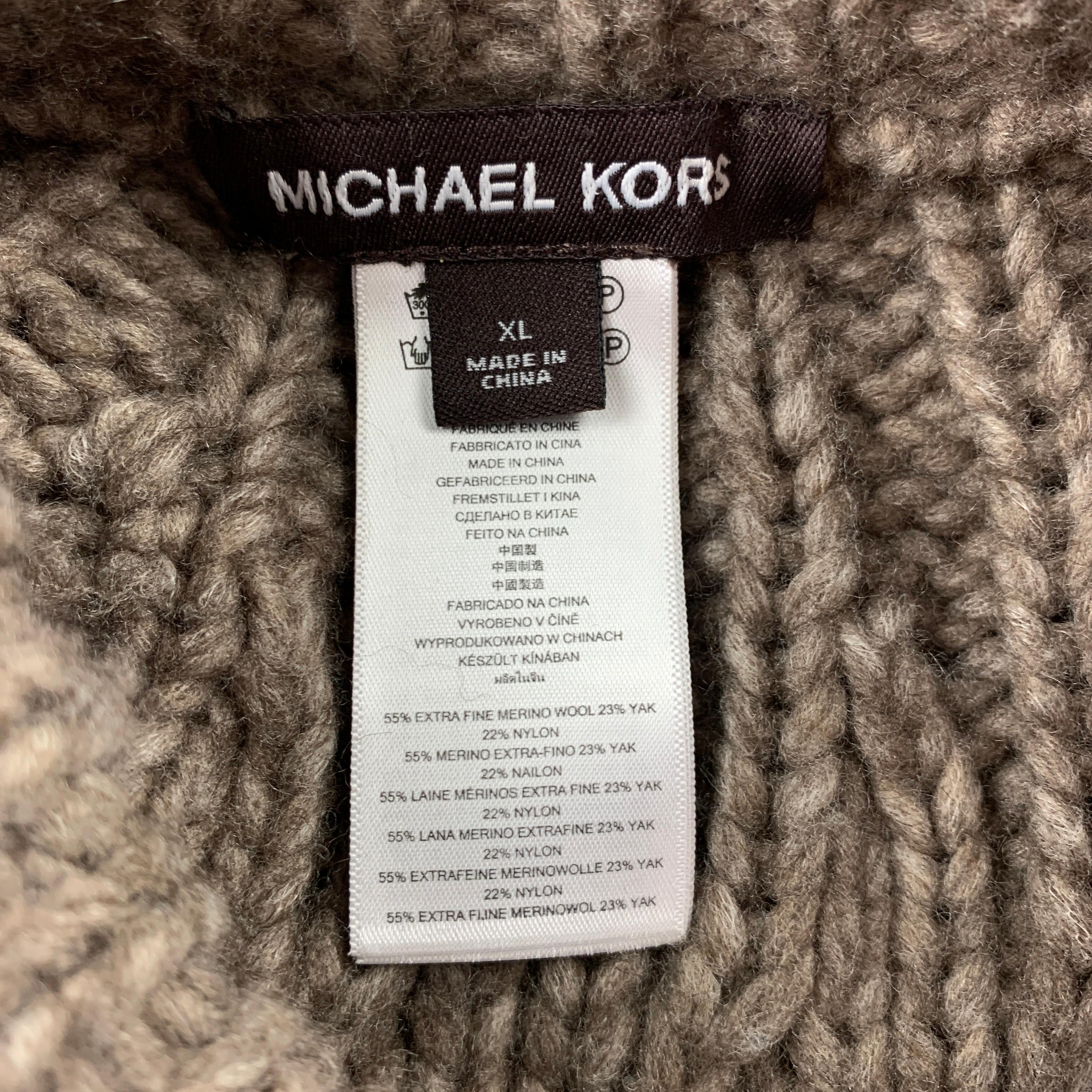 MICHAEL KORS Größe XL Taupe Kabel stricken Wolle Mischung Chunky Pullover im Zustand „Gut“ in San Francisco, CA