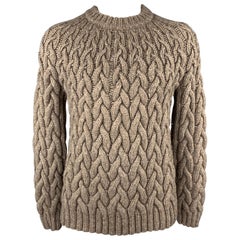 MICHAEL KORS Size XL Taupe Cable Knit Wool Blend Chunky Sweater