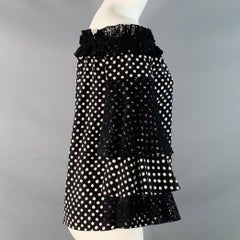 MICHAEL KORS Size XS Black White Silk Polka Dot Layered Sleeves Off-Shoulder Blouse
