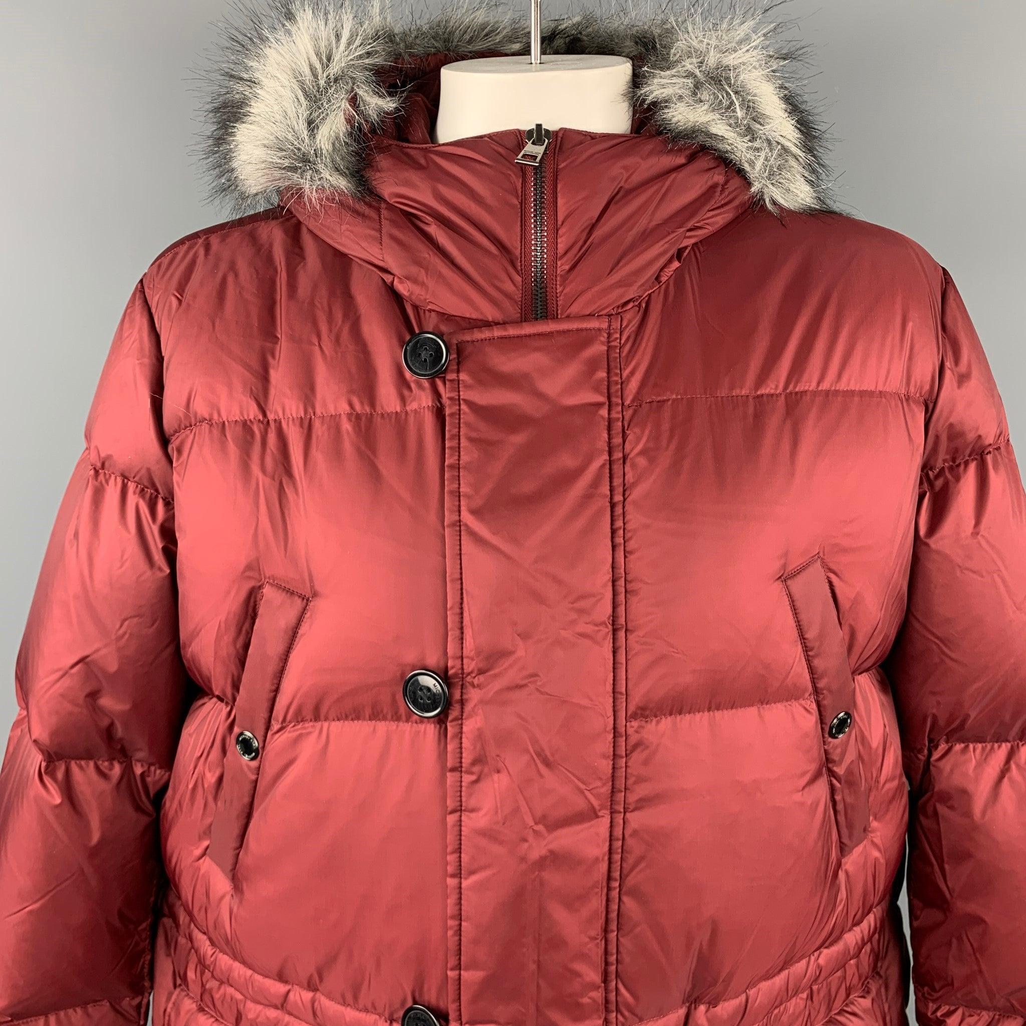MICHAEL KORS coat comes in a burgundy quilted nylon with down fill featuring detachable hood, front pockets, and a button & zip up closure.
New With Tags. 

Marked:  XXL 

Measurements: 
 
Shoulder: 21 inches 
Bust: 54 inches 
Sleeve: 27 inches