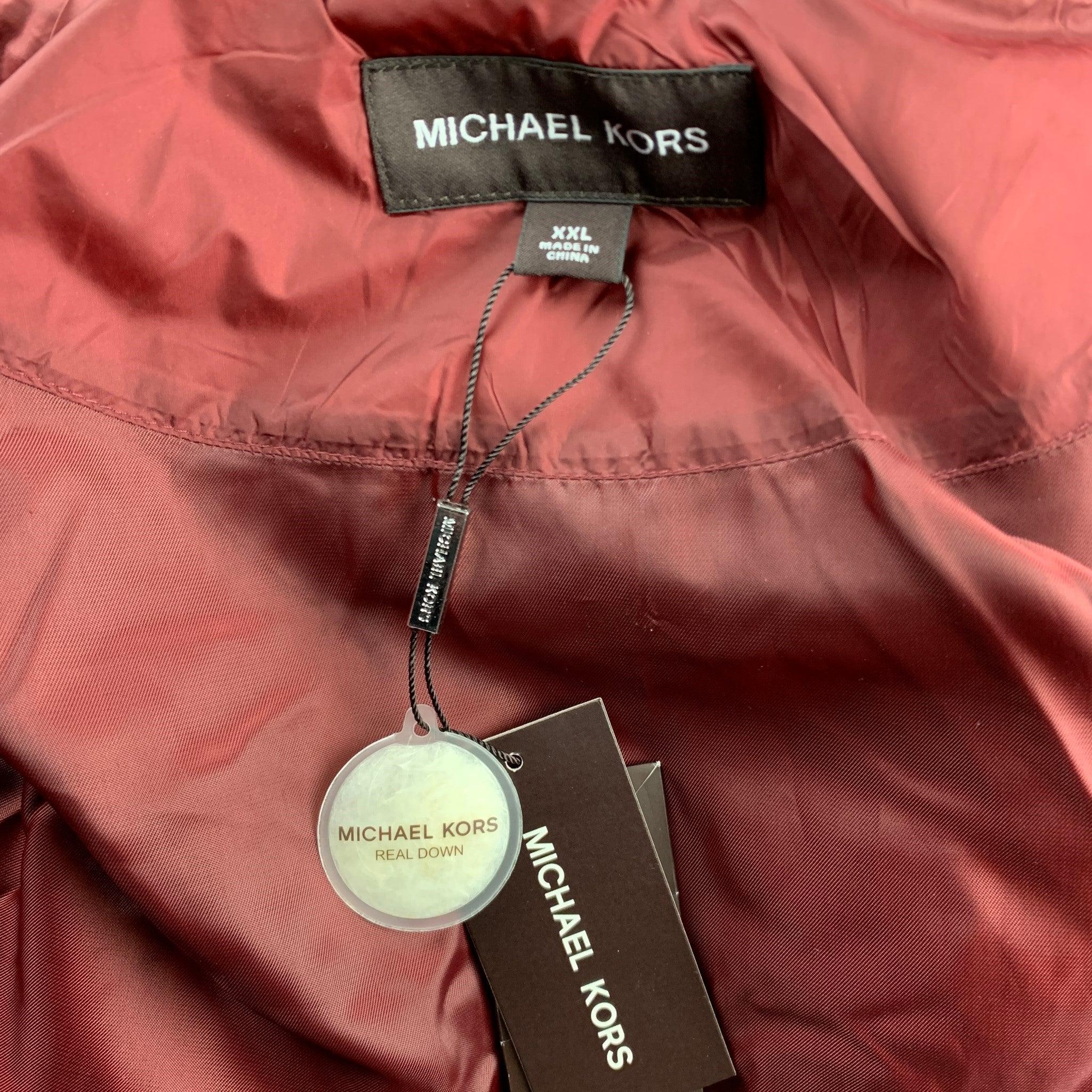 MICHAEL KORS Size XXL Burgundy Quilted Nylon Down Filled Coat For Sale 2