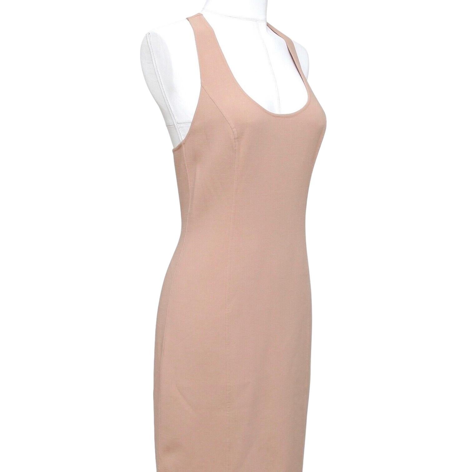 MICHAEL KORS Sleeveless Dress Beige Scoop Neck Razorback Wool Blend Spandex 4 In Good Condition For Sale In Hollywood, FL