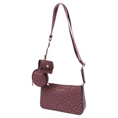 Michael Kors Small Jet Set Travel Logo Jacquard Crossbody Bag in Burgundy Canvas