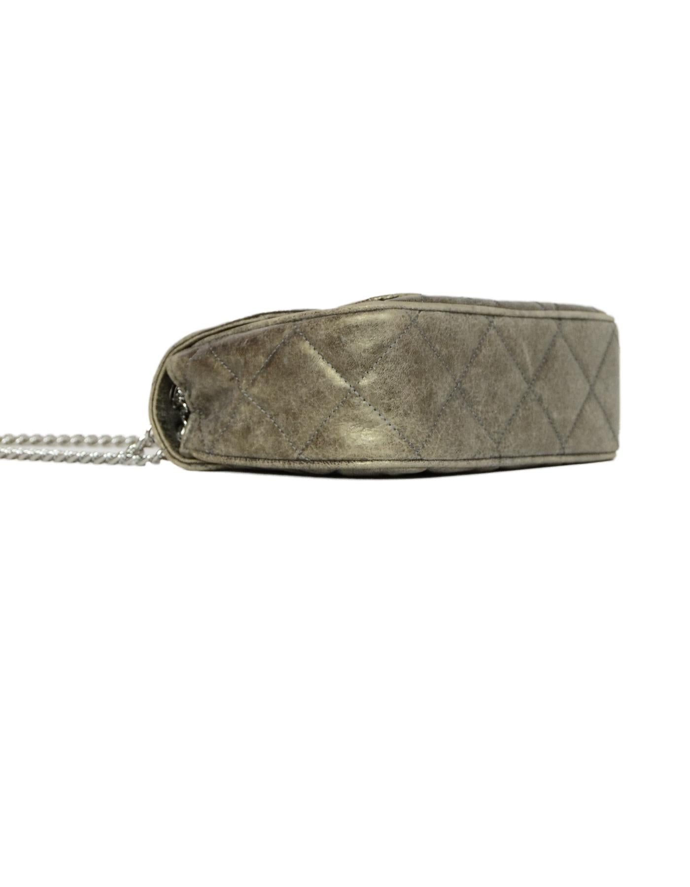 Gray Michael Kors Sueded Leather Distressed Metallic Quilted Sloan Flap Crossbody Bag