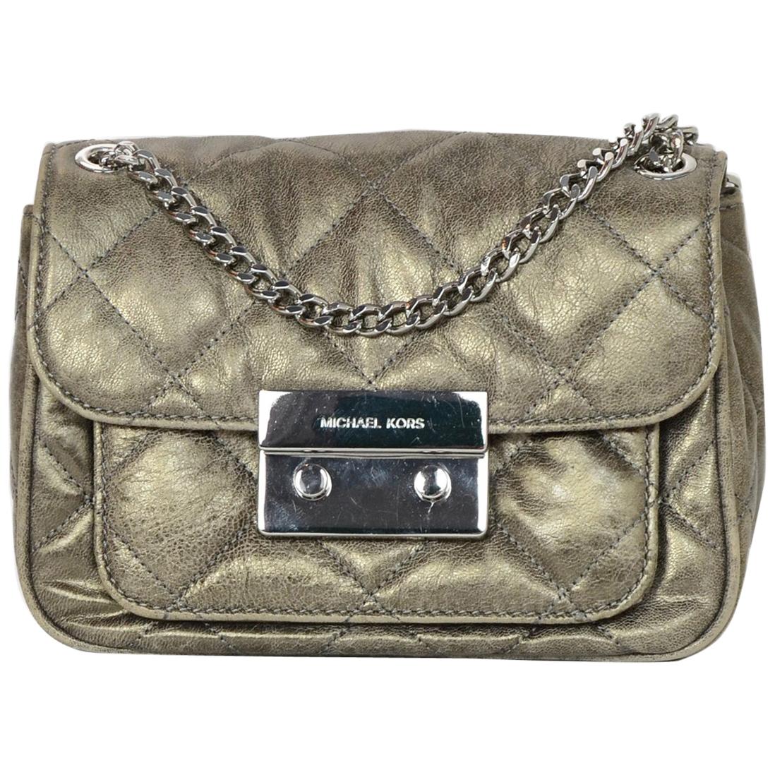 Michael Kors Sueded Leather Distressed Metallic Quilted Sloan Flap Crossbody Bag
