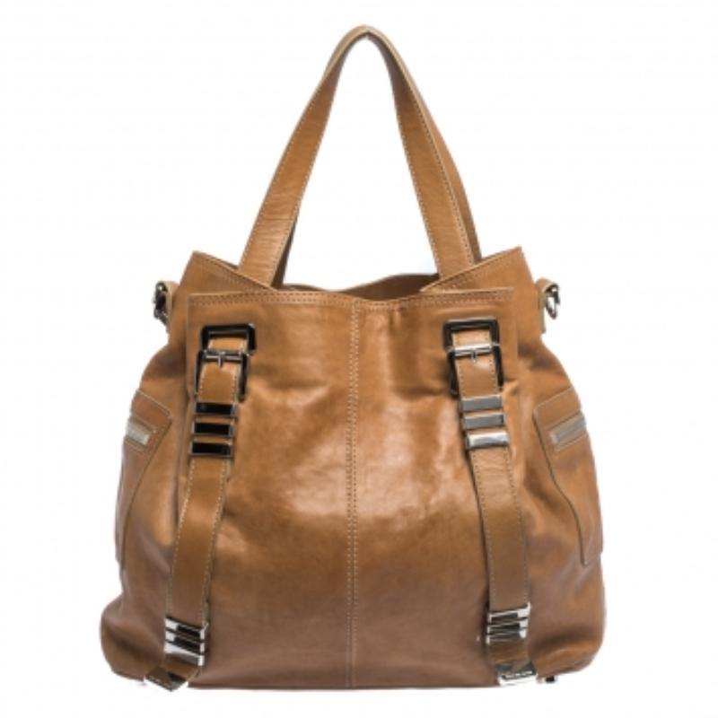 Donna Michael Kors - Tote convertibile con cinturino con fibbia in pelle Tan in vendita