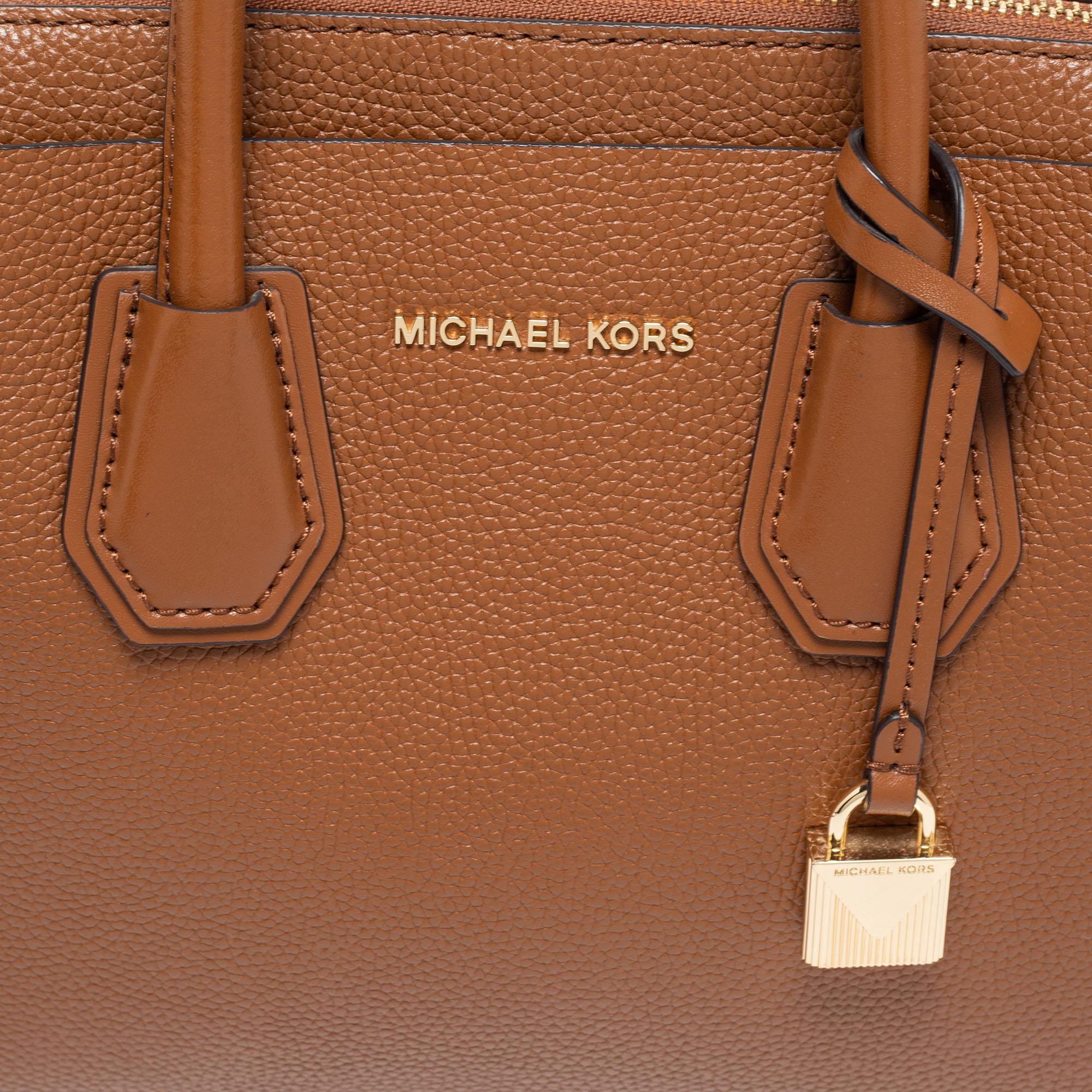 Brown Michael Kors Tan Leather Small Mercer Belted Tote