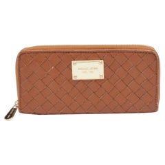 Michael Kors Tan Leather Woven Zip Around Wallet