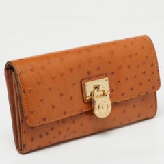 Michael Kors Tan Ostrich Embossed Leather Flap Continental Wallet